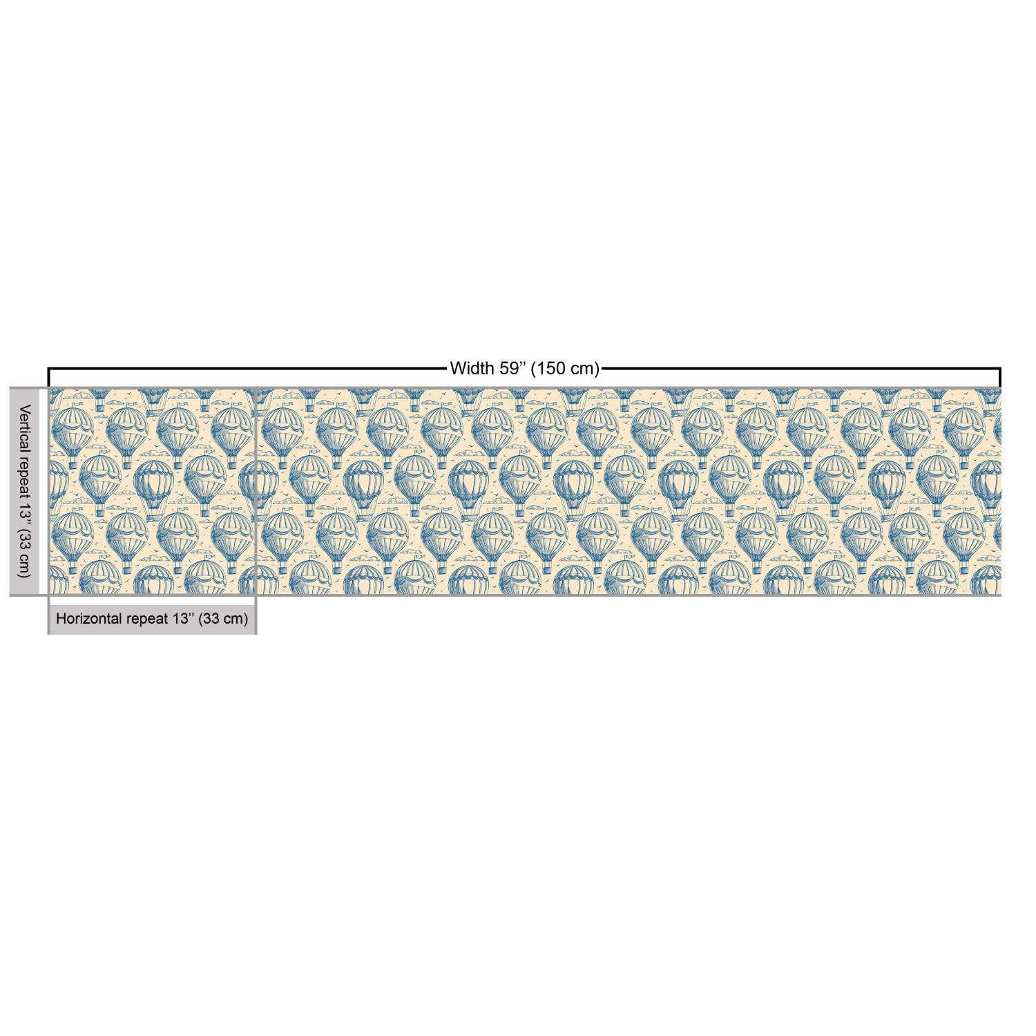 Ambesonne Blue and Beige Fabric by The Yard - Sketch Art Style with Hot Air Balloons, Clouds & Flying Birds - Decorative Upholstery & Home Decor Fabric - 10 Yards Navy & Beige - Perfect for DIY Projects, Curtains, Pillows & Furniture Covers