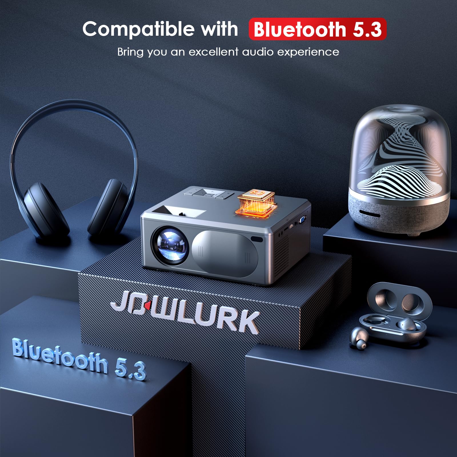 JOWLURK 4K Projector with 5G WiFi & Bluetooth - 15000L HD Outdoor Movie Projector, Portable Home Theater for iPhone, Android, TV, HDMI, USB, Laptop, DVD, PS5 - Perfect for Backyard Movie Nights & Gaming