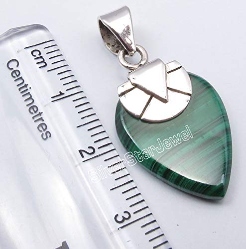 925 Sterling Silver Malachite Pendant Necklace - 1.2