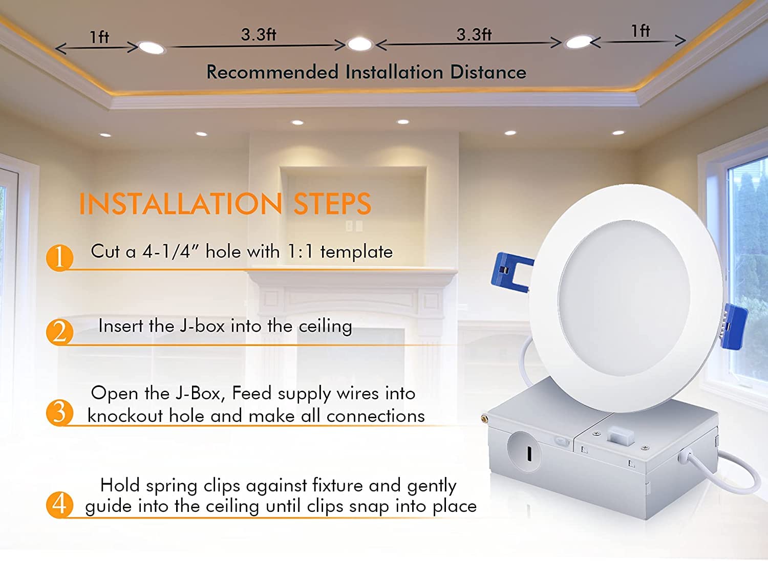 Cloudy Bay 4 Inch & 3 Inch LED Recessed Lighting Kit - 6 Pack Dimmable Downlights with 3 Color Temperature Options (2700K-5000K) for Bedroom, Kitchen & Living Room Ceiling Installation
