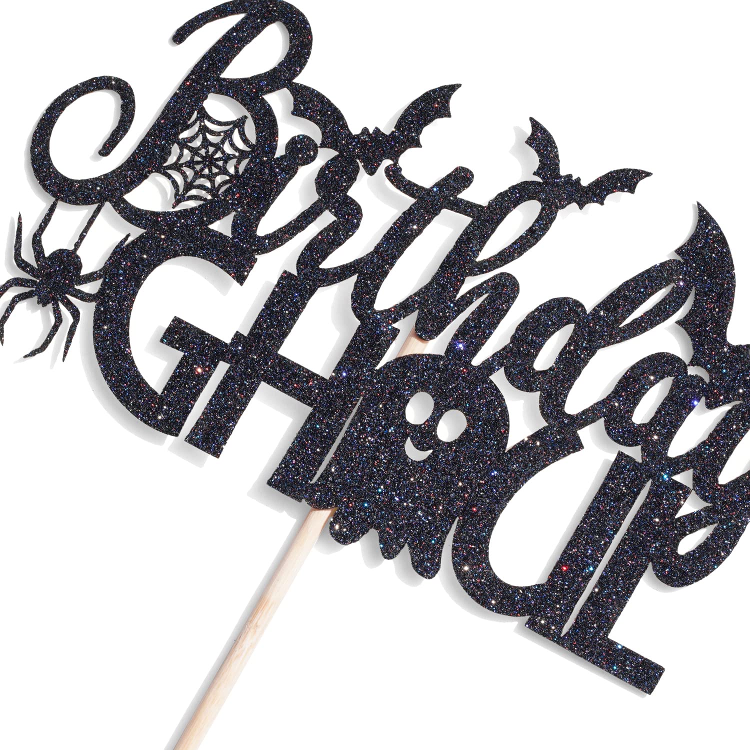 Black Glitter Birthday Ghoul Cake Topper - Happy Halloween Ghost Cake Decor for Birthday Parties, Halloween Celebrations & Spooky Themed Events - Perfect for Cake Decoration, Party Supplies & Festive Dessert Toppings