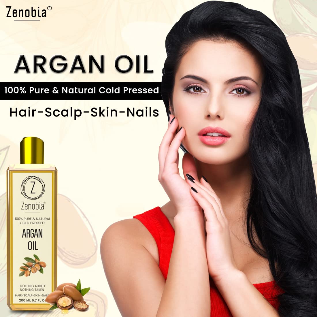 Zenobia Premium 100% Pure Cold Pressed Argan Oil for Hair Growth, Dry & Damaged Hair Repair, Skin & Body Moisturizer, Nails & Scalp Care - 100ml | Natural Hair Treatment, Face & Body Hydration, Cuticle & Scalp Nourishment for Daily Beauty Routine