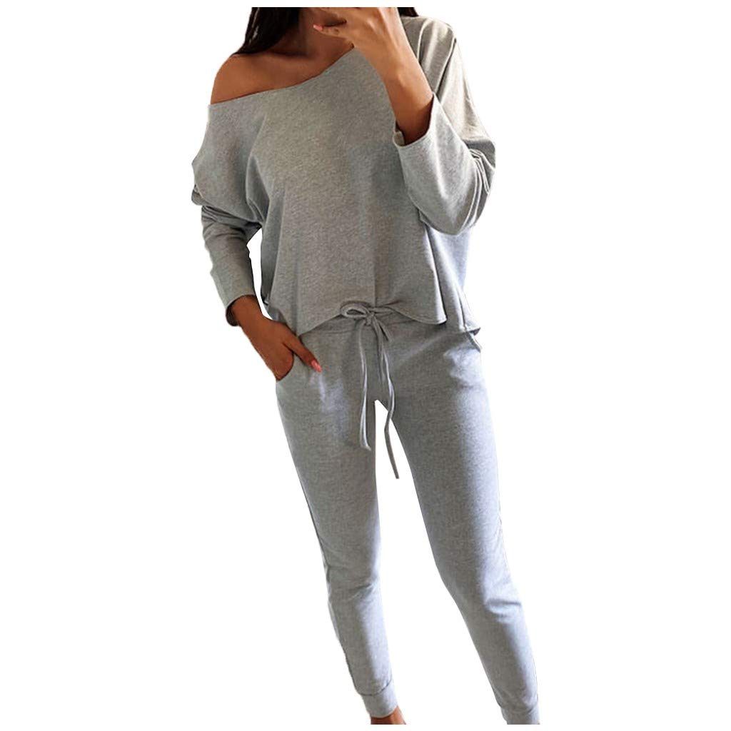 Women's 2-Piece Gym Sets - O-Neck Long Sleeve Top & Loose Pants - Solid Color Casual Outfit | Matching Workout Suits for Women | Perfect for Yoga, Running & Gym Training
