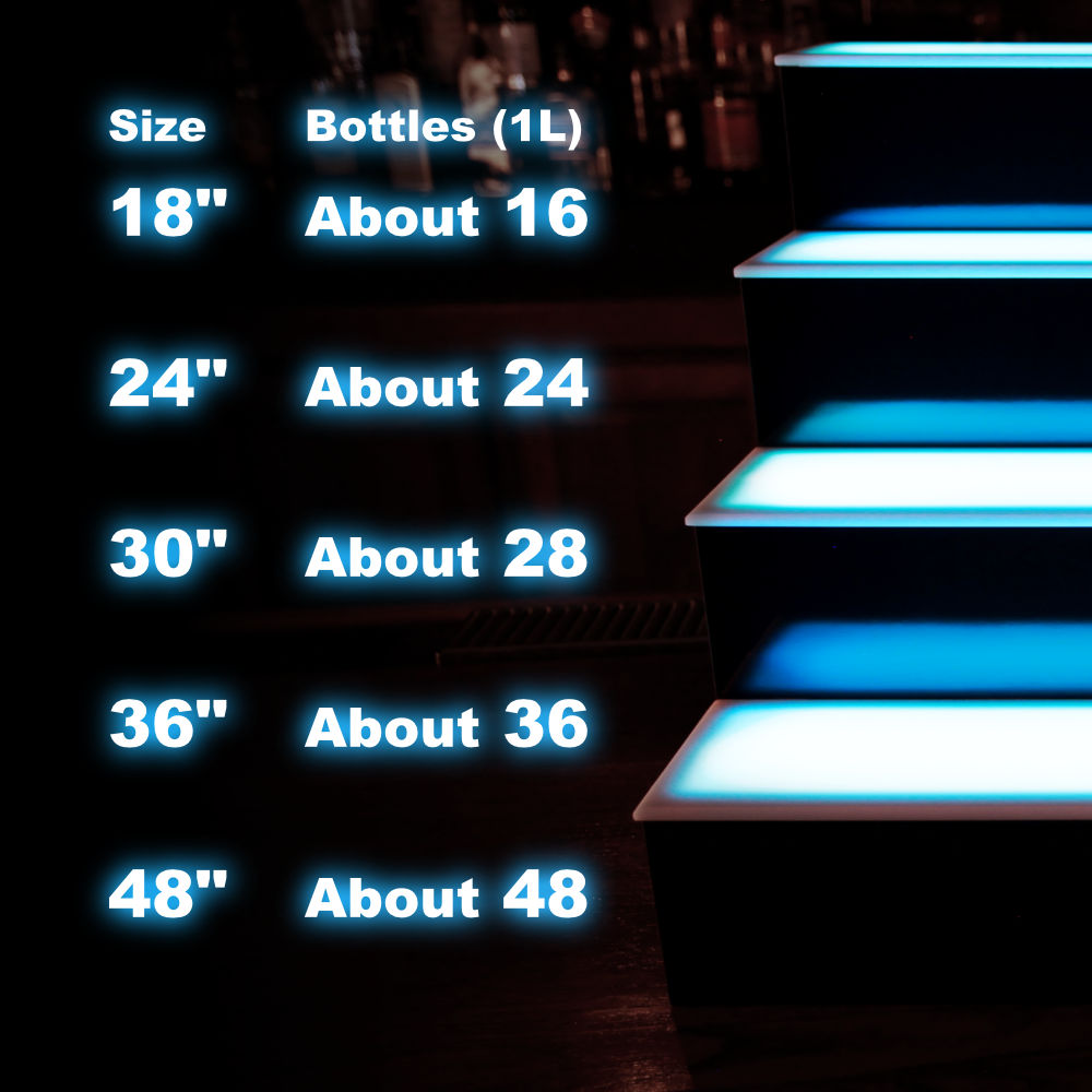 BarConic® 4-Tier LED Liquor Bottle Display Shelf - Black with Multi-Colored Lights - Adjustable Lengths for Bars, Restaurants & Home Bars - Perfect for Whiskey, Wine & Spirit Bottle Organization