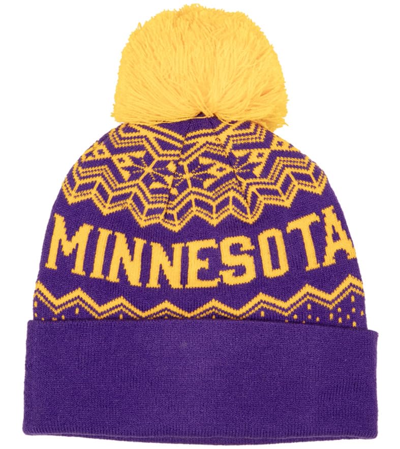 Minnesota Sports Themed Ribbed Knit Beanie Hat with Pom Pom for Men & Women - Warm Winter Hat for Football, Hockey & Outdoor Activities