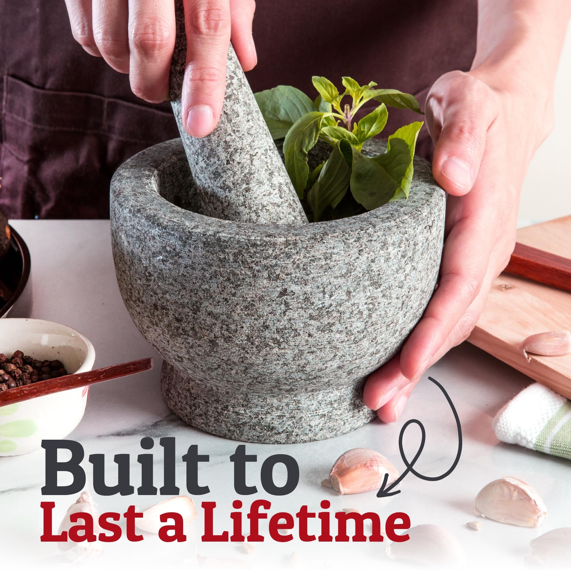 PriorityChef Granite Mortar and Pestle Set - Heavy Duty Natural Stone Spice & Herb Grinder for Guacamole, Pesto, and Seasonings - 1.5 Cup Unpolished Grey Kitchen Tool for Fresh Cooking at Home