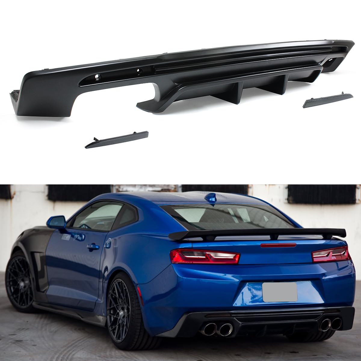 AMPP Style Matt Black Shark Fin Rear Bumper Diffuser with Smoked Tinted Lens Reflector - Compatible with 2016-2024 Chevrolet Camaro LT/SS/RS Models | Upgrade Your Car's Rear Styling for Sporty Look & Enhanced Aerodynamics