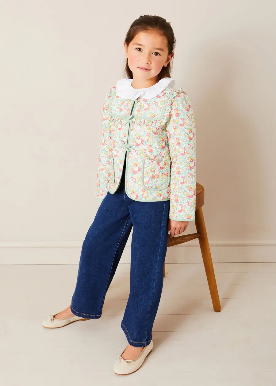 Clementine Floral Quilted Reversible Jacket for Girls in Coral - Lightweight Spring Outerwear (Ages 4-12 Years) | Perfect for School, Playdates & Outdoor Adventures