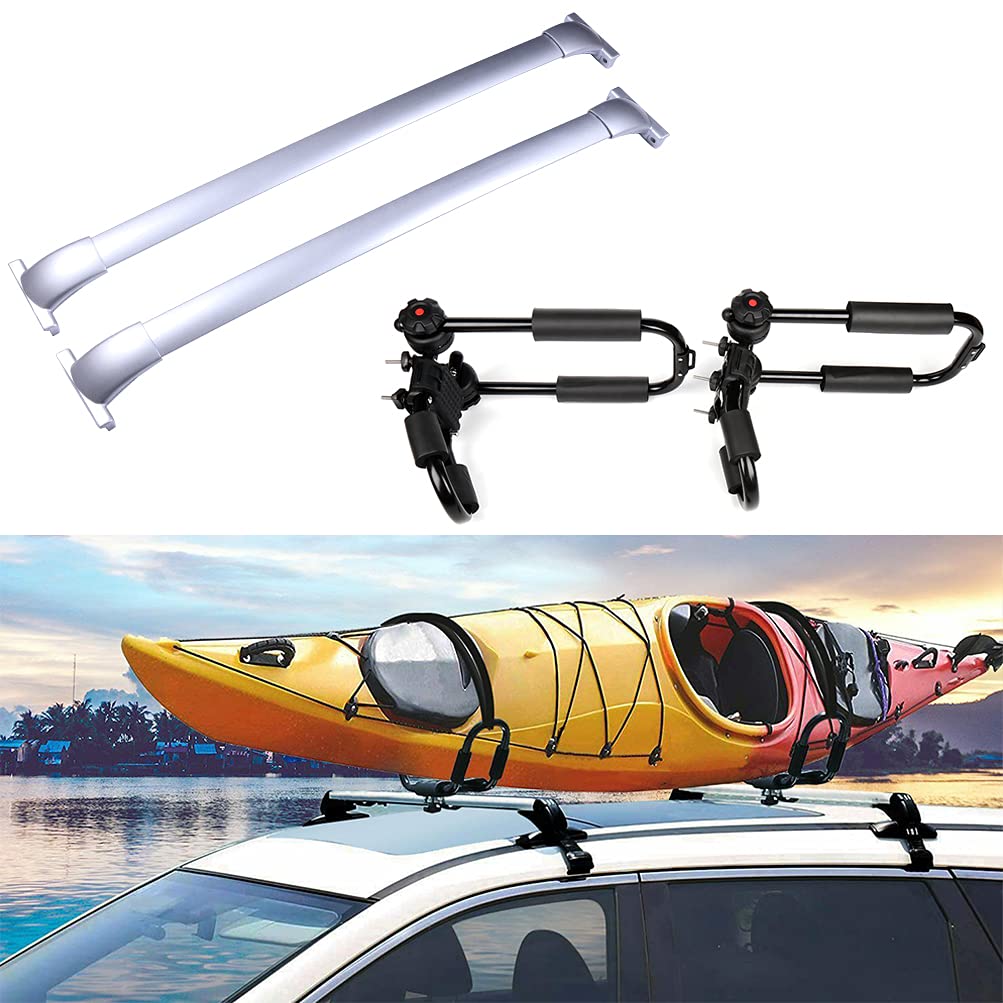 SCITOO Universal Roof Rack Cross Bars with Kayak Carrier & Tie-Down Straps - Compatible with Nissan Pathfinder 2013-2019 - Heavy Duty Aluminum Cargo Rack for SUVs - Perfect for Camping, Kayaking, Surfing & Outdoor Adventures
