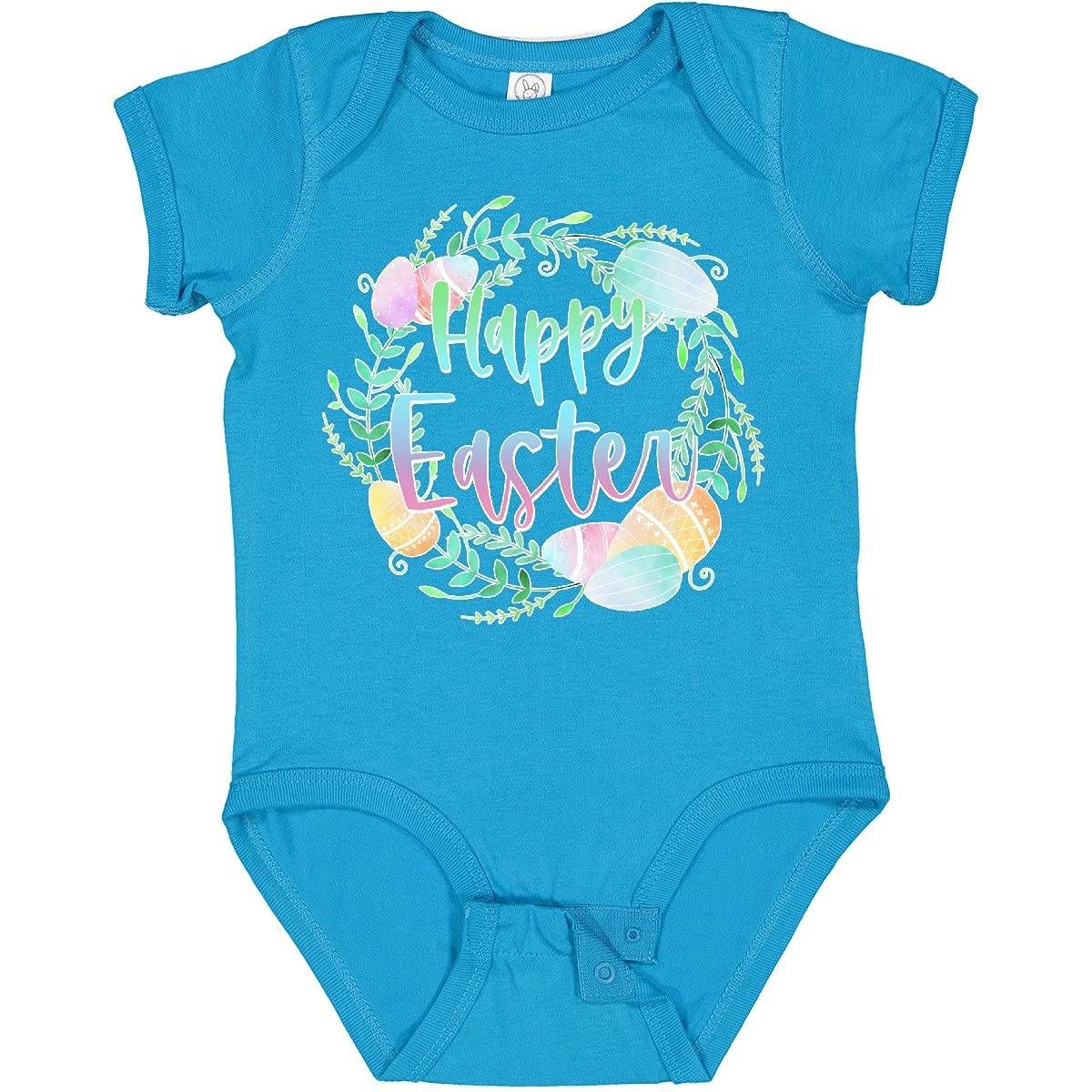 Inktastic Happy Easter Pastel Egg Wreath with Laurels Baby Bodysuit - Cute Easter Outfit for Infants, Toddler Easter Party Wear, Spring Photo Shoot Outfit, Baby Shower Gift Idea