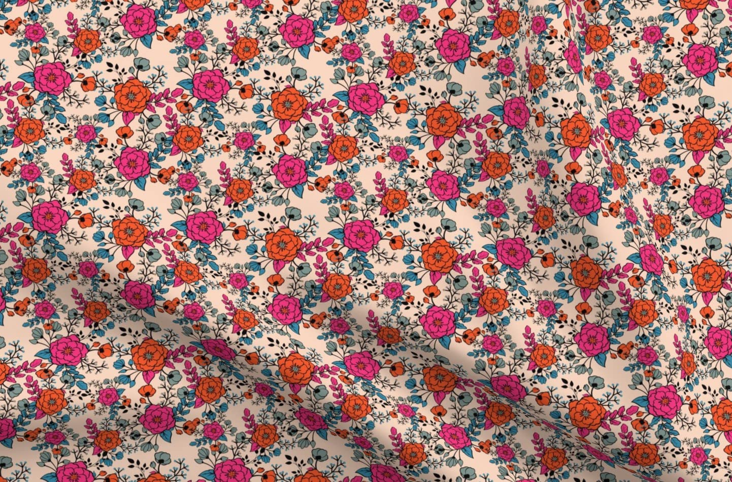 Bright Rose Floral Pink Orange Bird Print Minky Fabric by Spoonflower - Fat Quarter for Sewing Baby Blankets, Quilt Backing & Plush Projects - Soft & Cozy Nursery Decor, DIY Crafting, Home Décor