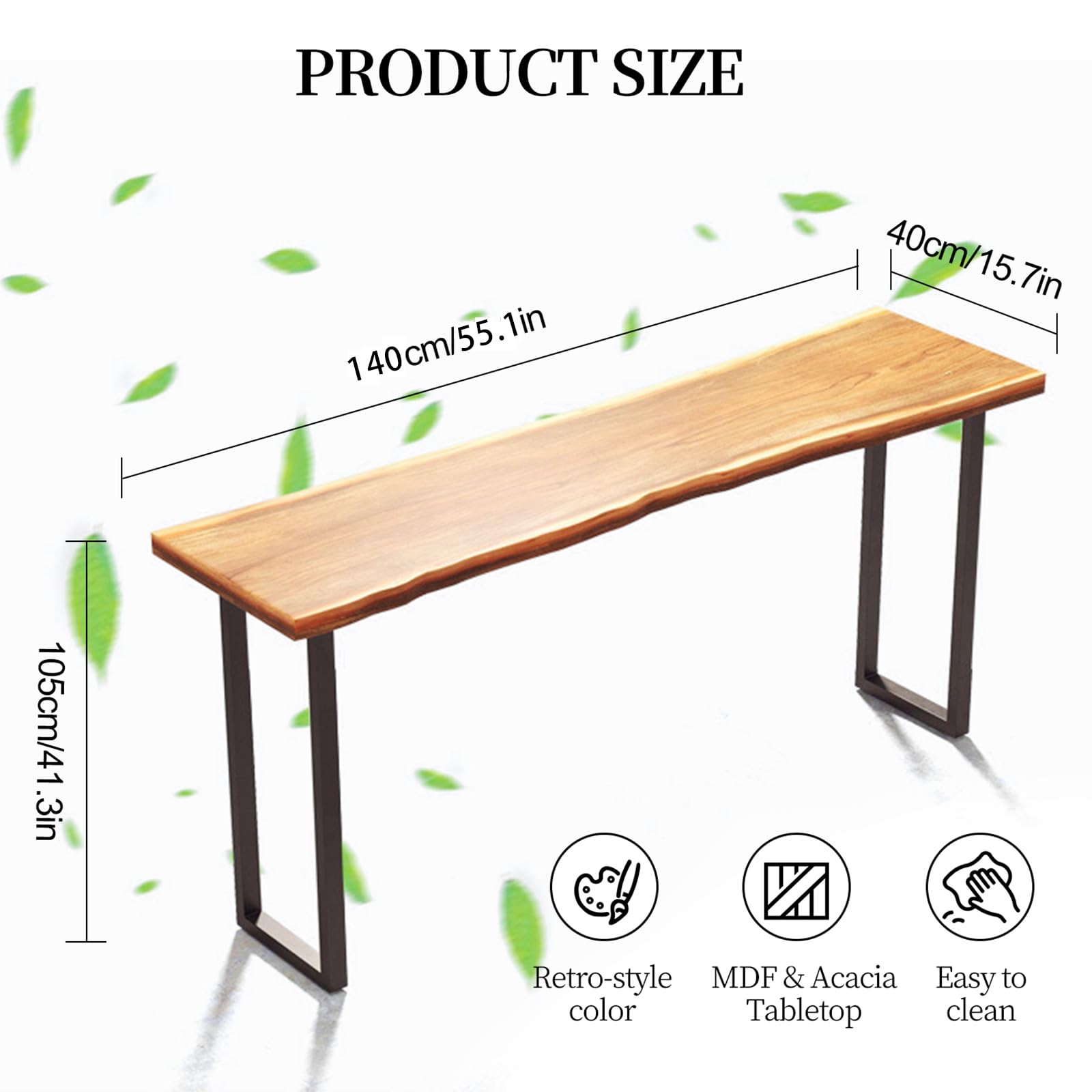 Solid Wood Narrow Bar Table with Metal Legs - 55.1