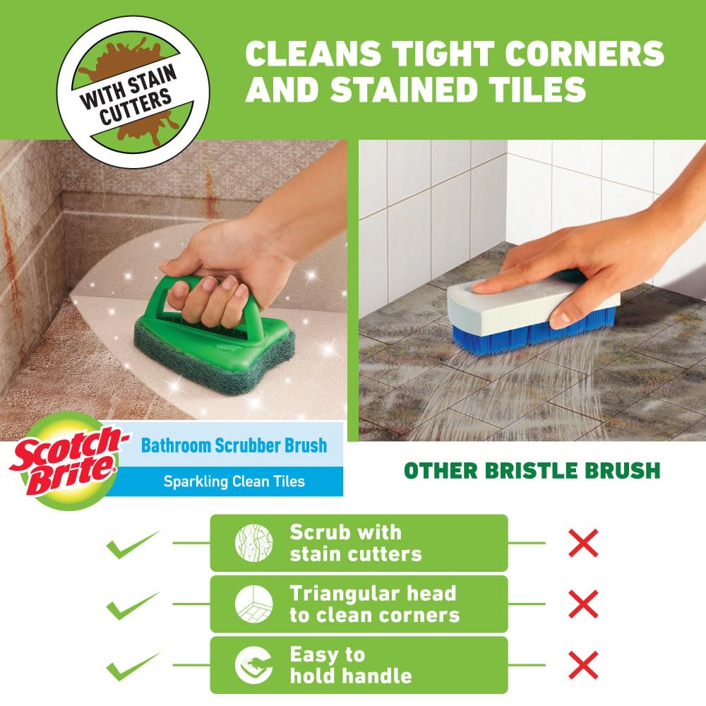 Scotch-Brite Heavy Duty Bathroom Scrubber & Jet Tough Cleaning Brush - 2 Pack Multi-Color Set for Deep Cleaning Tubs, Tiles, Sinks & Tough Stains