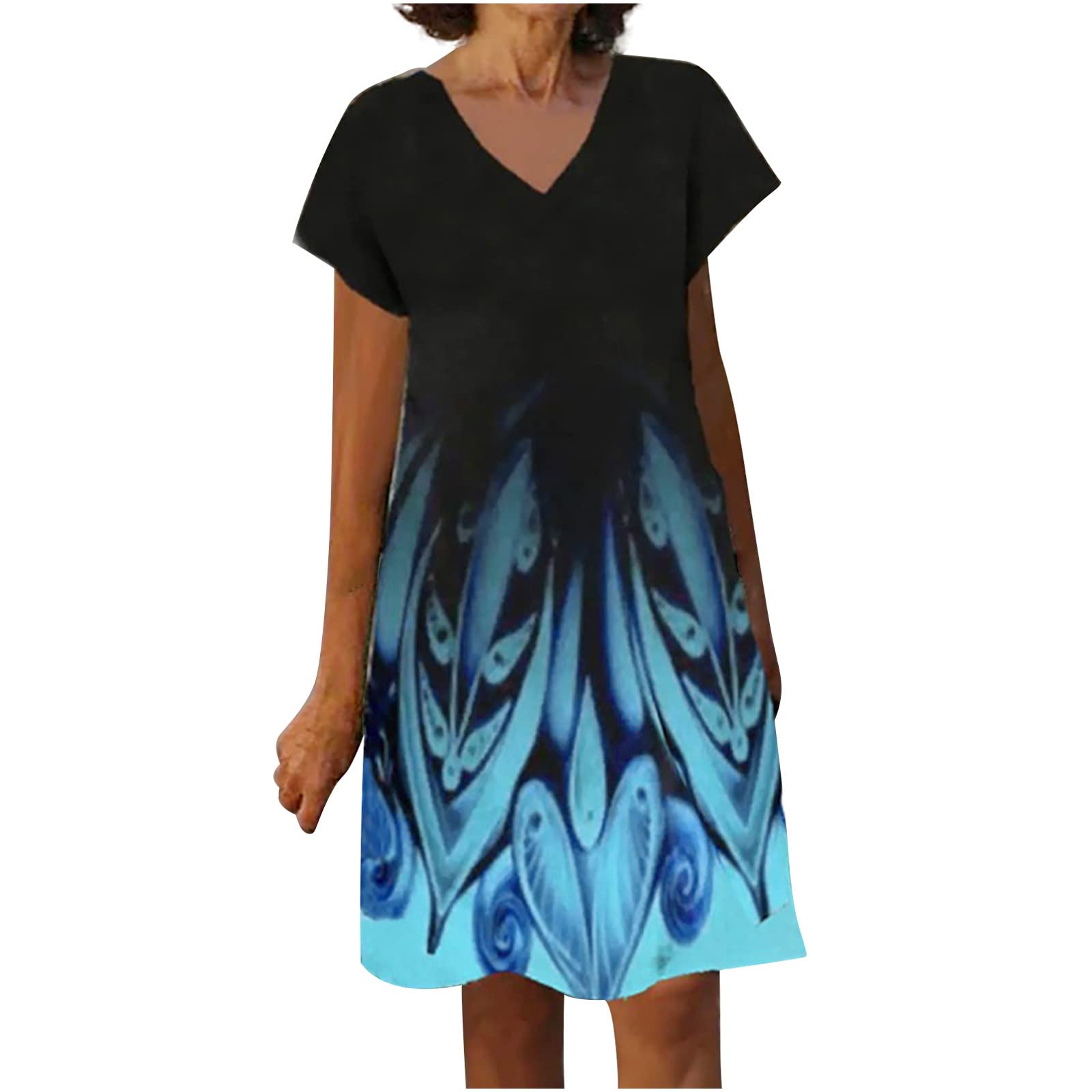 Women's Printed V-Neck Tank Top - Summer Casual Short Sleeve Mini Dress for Vacation & Activewear | Beach Outfit, Yoga Wear, Lounge Dress