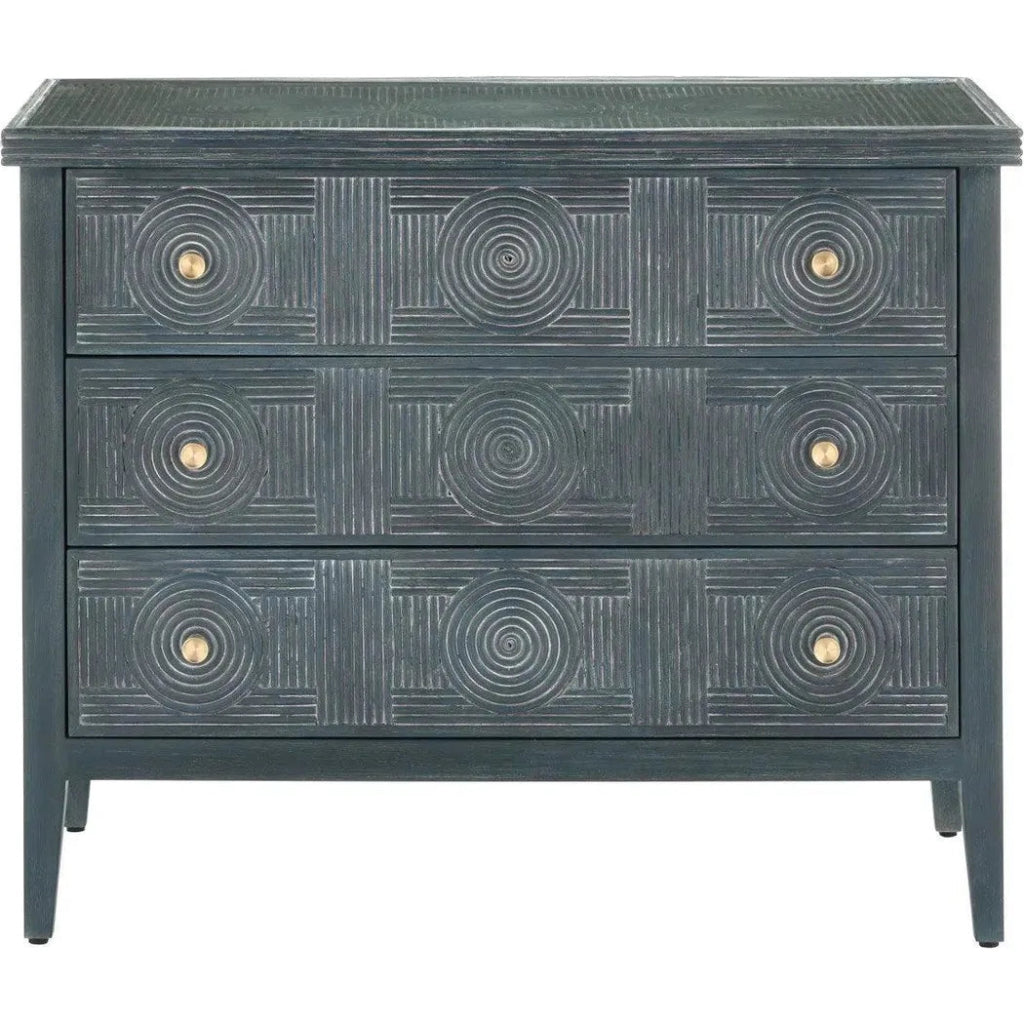38 Inch Santos Wood and Glass Blue Storage Chest - Stylish Home Decor for Bedroom, Living Room, or Entryway Organization
