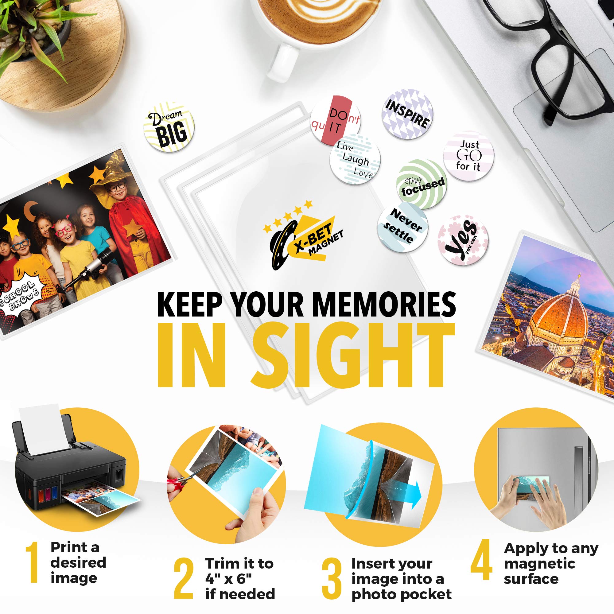 X-bet MAGNET Magnetic Picture Frames - 4x6 Inch Set of 7, Refrigerator Picture Magnets for Photos - Strong Magnetic Photo Frames for Fridge & Metal Surfaces - Perfect for Kitchen, Office & Home Decor
