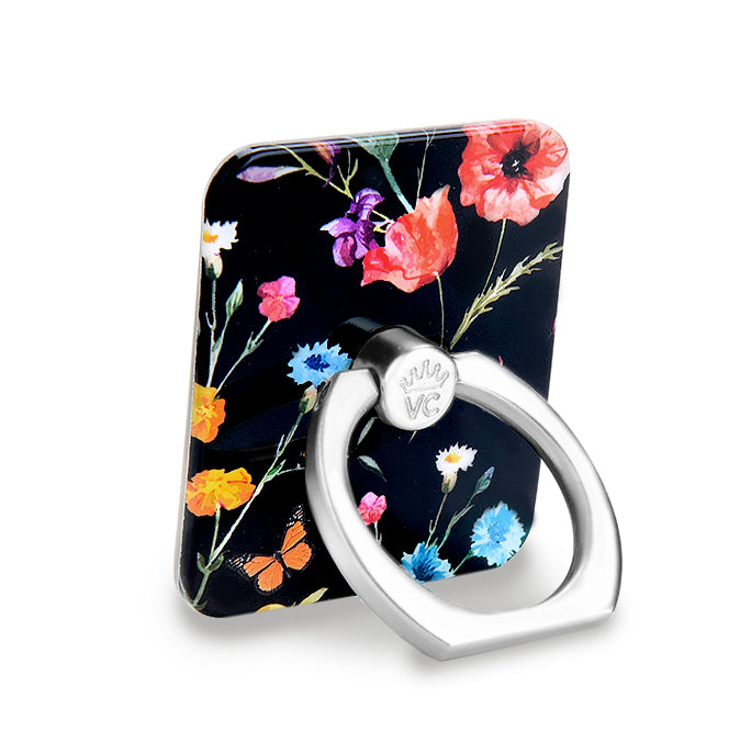 Black Wildflower Phone Ring Holder - Grip Stand for Smartphones - Perfect for Selfies, Videos & Hands-Free Use at Home, Work or Travel
