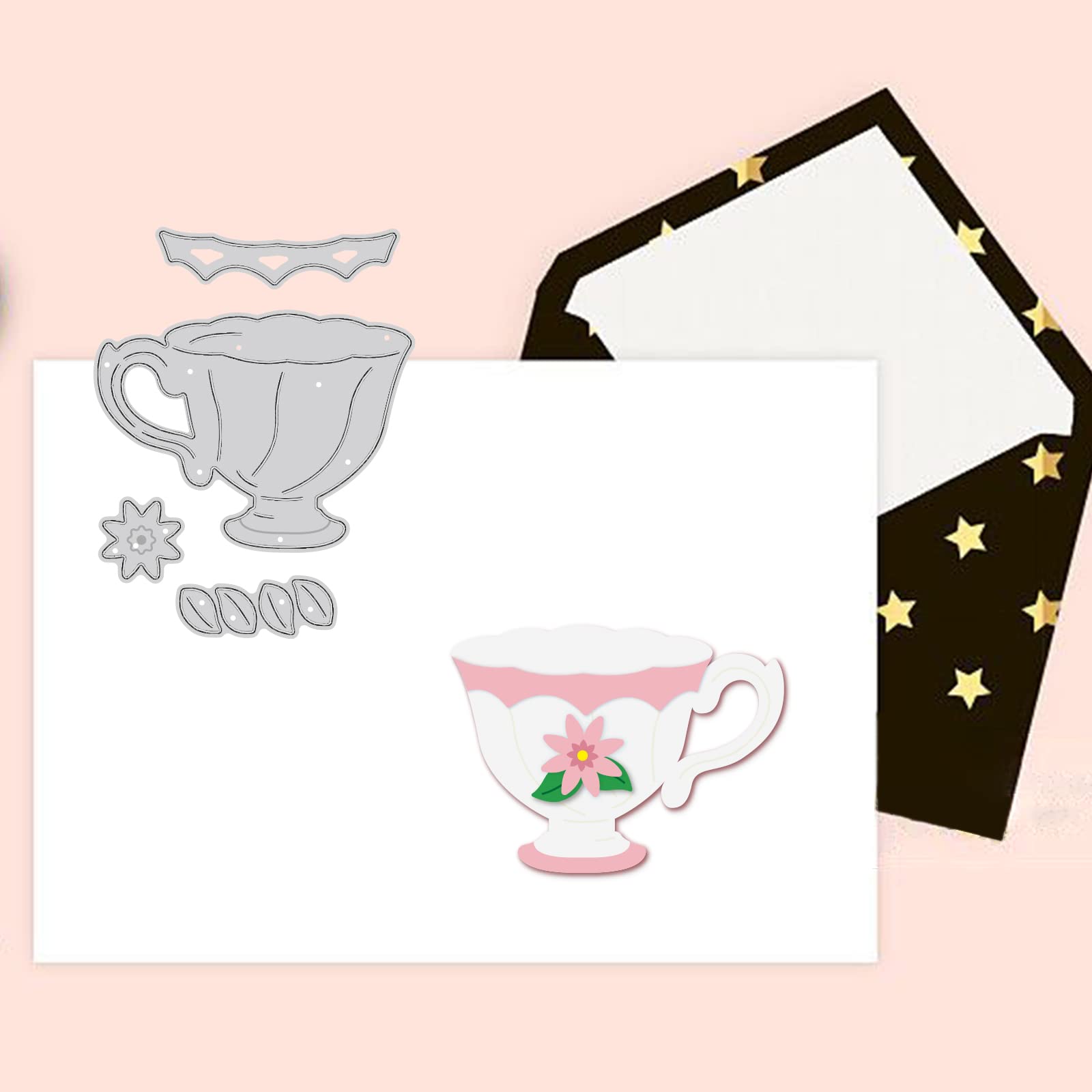 Premium BENECREAT Tea Cup Frame Metal Die Cuts - Butterfly & Floral Design Carbon Steel Craft Stencils (0.8mm Thick) for DIY Scrapbooking, Card Making, Photo Albums & Paper Crafts - Perfect for Wedding Invitations, Home Decor & Gift Packaging