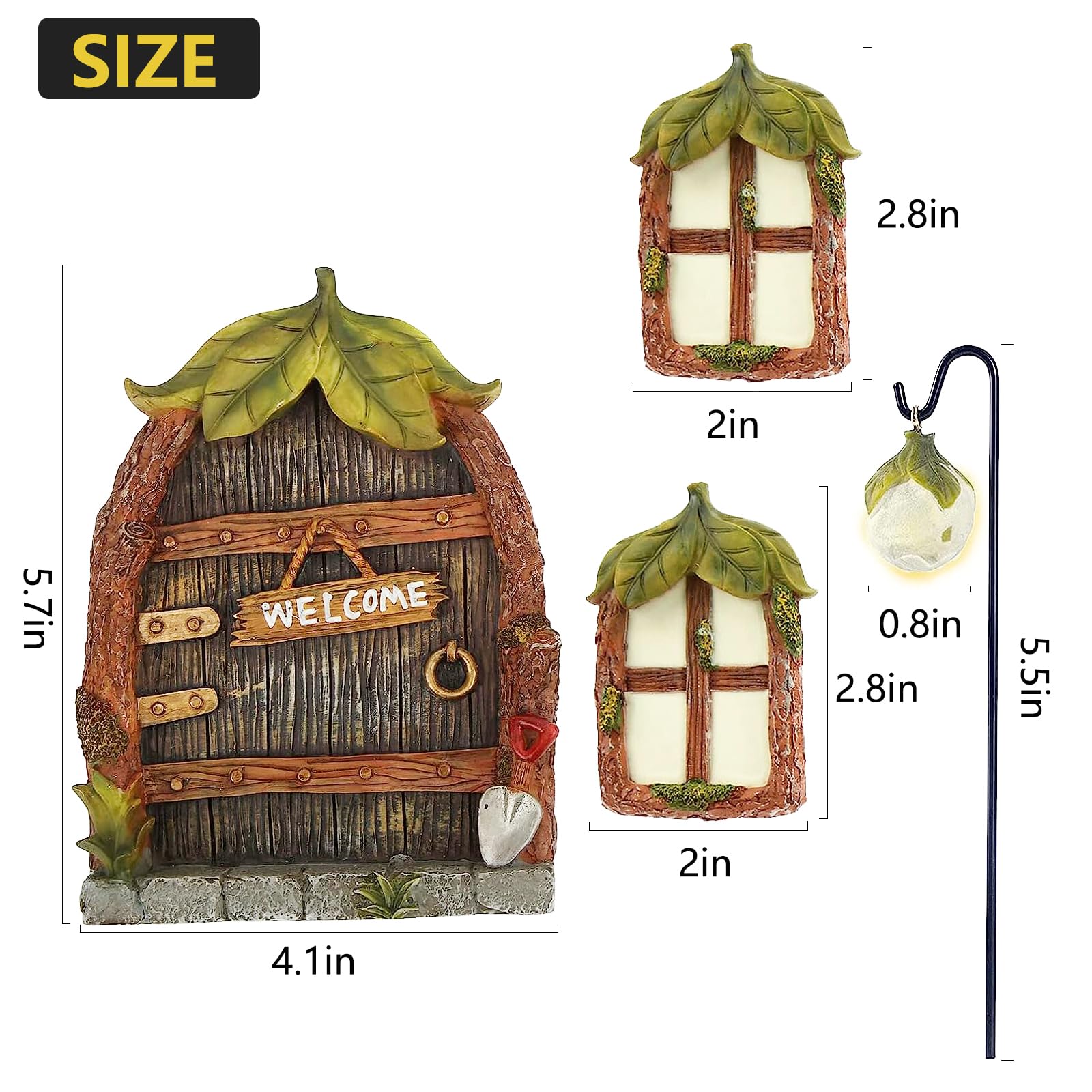 Glow in The Dark Fairy Garden Accessories - Miniature Fairy Doors & Windows for Trees, Outdoor Lawn Ornaments & Yard Decor with Lantern | Perfect for DIY Fairy Gardens, Backyard Landscaping & Magical Nighttime Displays