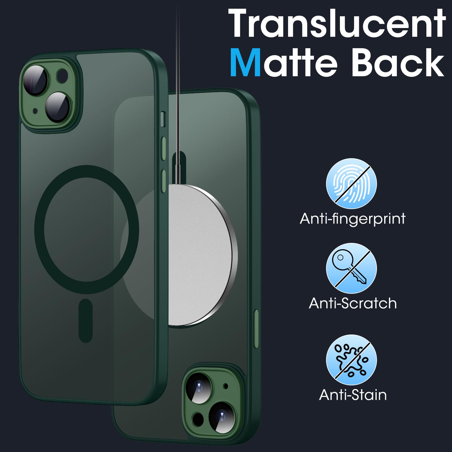**Magnetic iPhone 13 Case 6.1 Inch - Slim Translucent Matte Cover with MagSafe Wireless Charging, Shockproof & Camera Protection (Dark Green) - Perfect for Daily Use, Travel & Work**