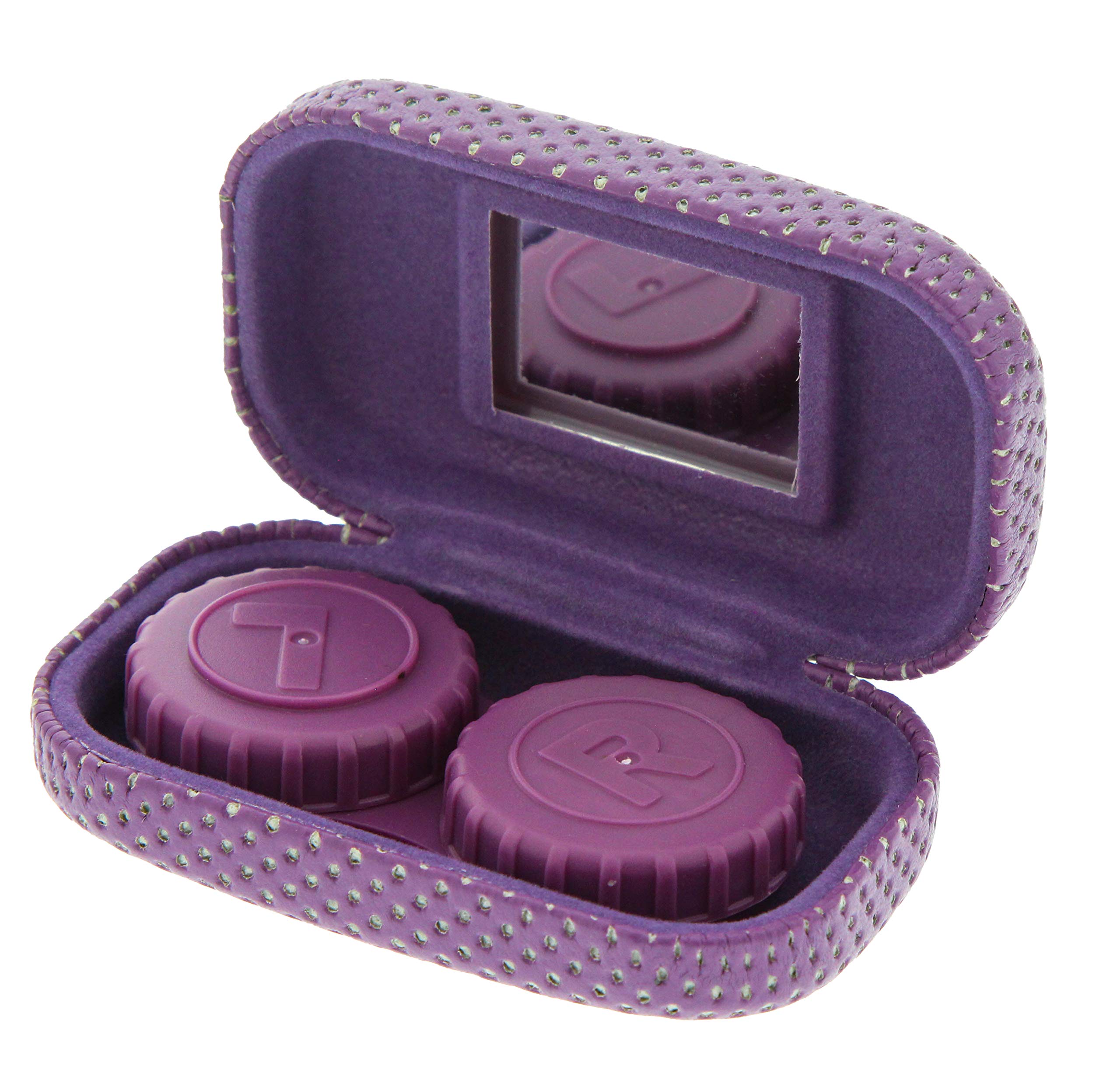 Ron's Optical Hard Mod Contact Lens Case - Purple & White Polka Dot with Mirror for Travel & Storage