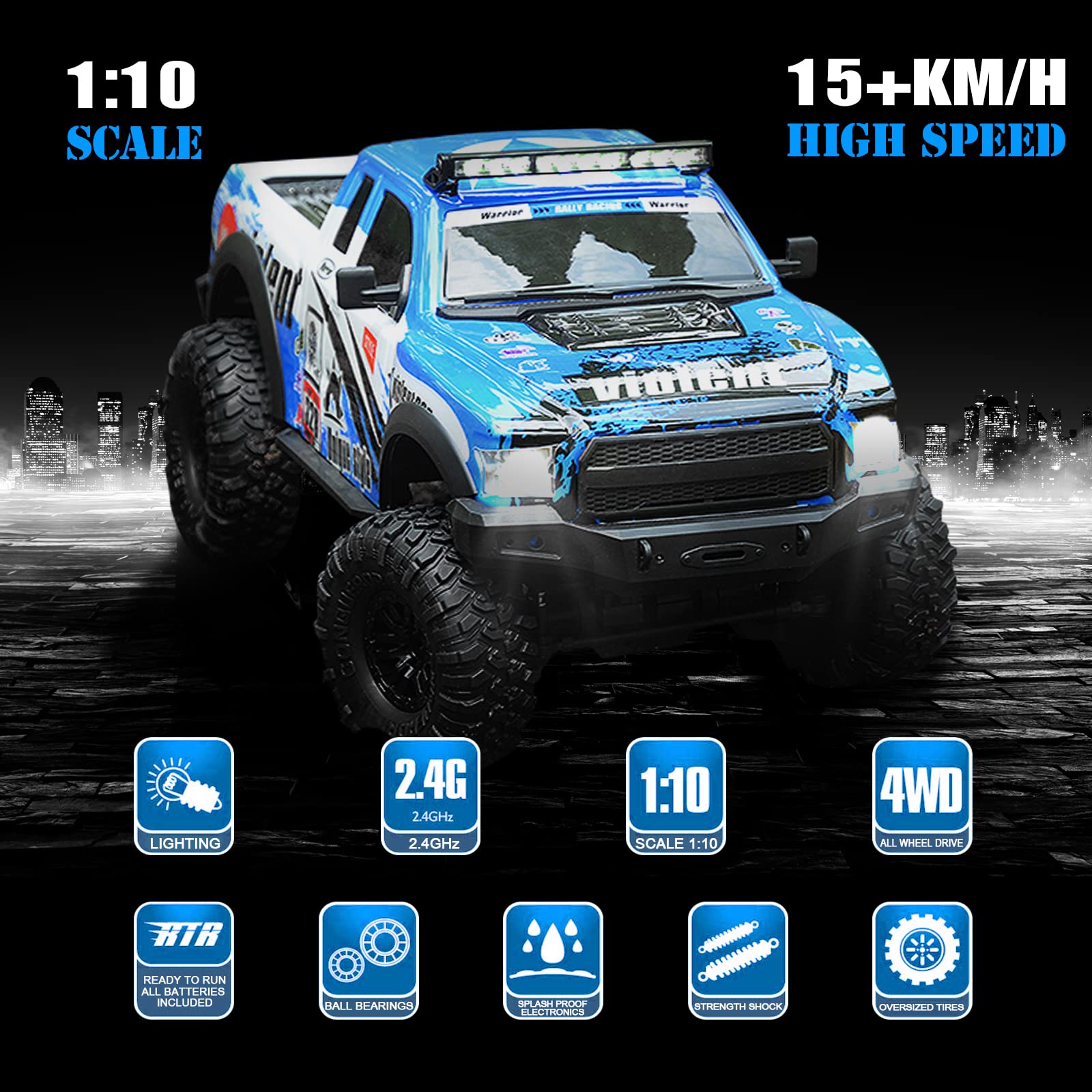 1/10 Scale RC Crawler Remote Control Car - 4WD Offroad Brushed Hobby Grade RC Truck with LED Lights & 2 Batteries - 2.4GHz RTR Model Vehicle for Adults & Kids - Perfect for Backyard Crawling, Trail Adventures and Off-Road Racing