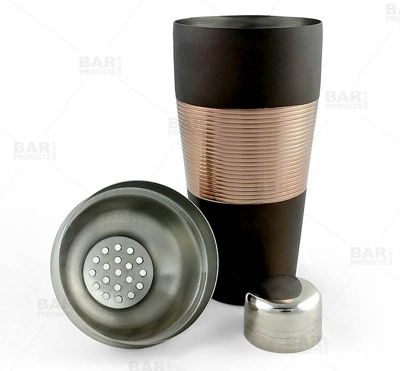 Premium 3-Piece Cocktail Shaker Set - 28oz Stainless Steel, Copper & Ribbed Espresso Design - Perfect for Bartending, Home Bars & Cocktail Parties