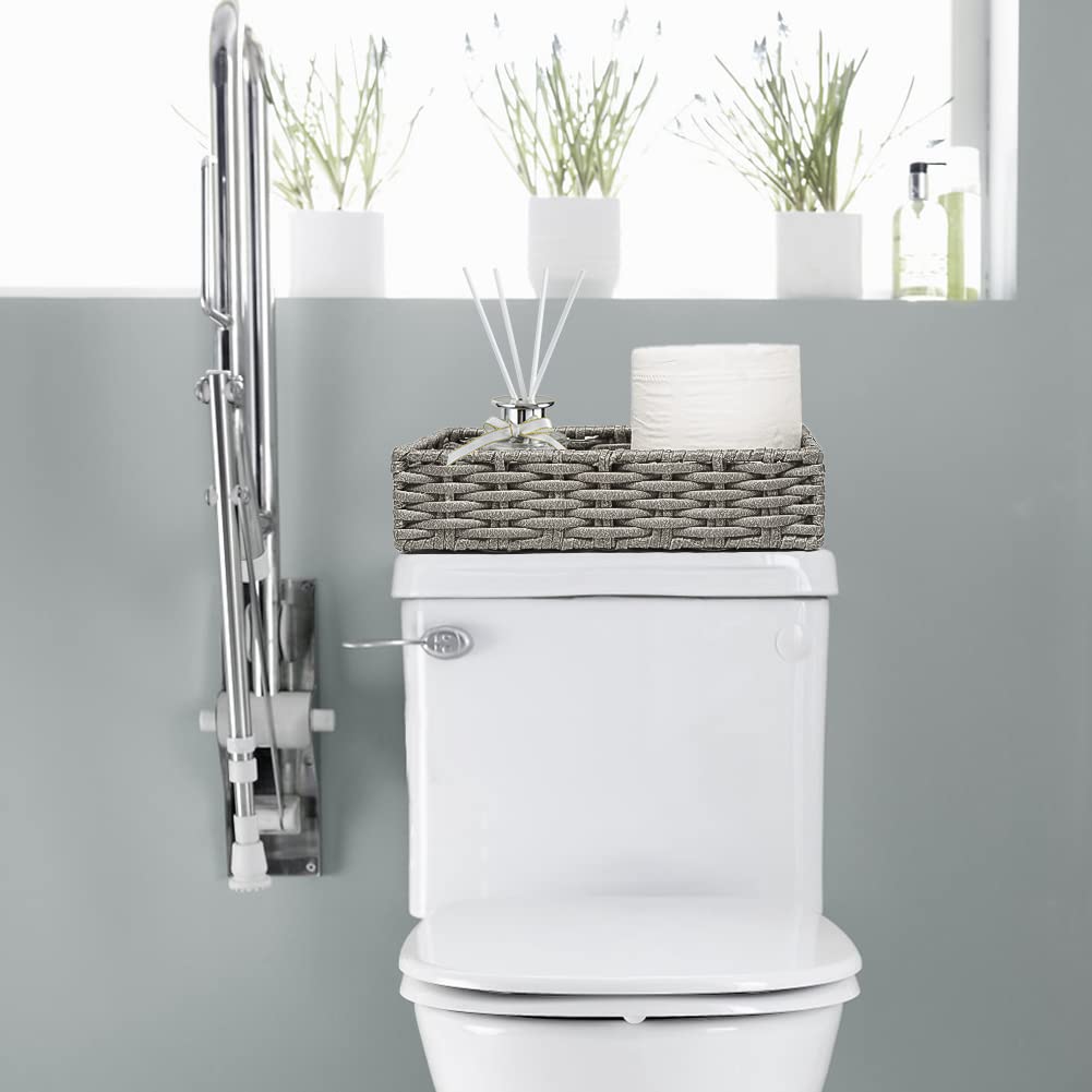 HOSROOME Wicker Bathroom Storage Organizer - Decorative Toilet Paper Basket & Hand Towel Holder for Tank Top, Kitchen & Bread Storage | Perfect for Bathroom, Laundry Room & Farmhouse Decor