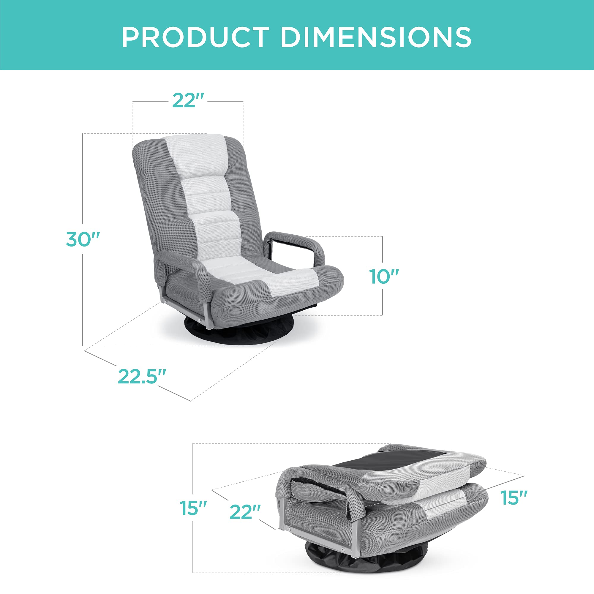 Best Choice Products 360-Degree Swivel Gaming Chair - Adjustable Foldable Backrest with Lumbar Support & Armrests for Ultimate Comfort - Gray/White Multipurpose Floor Rocker for Gaming, TV Watching, Reading & Relaxation