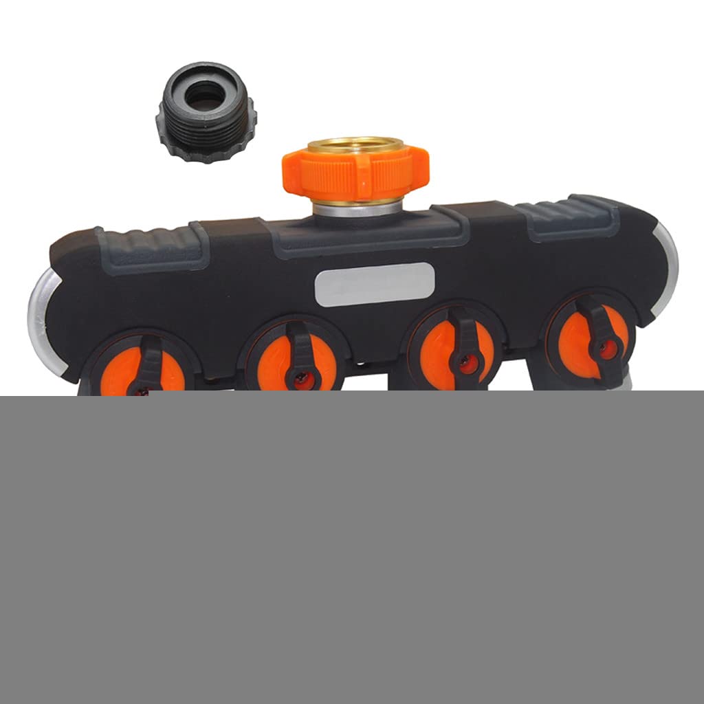 4-Way Rubberized Garden Hose Splitter - Heavy Duty Water Distributor Connector for Patio, Lawn & Garden Irrigation (Orange, Standard Size) | Perfect for Watering Plants, Washing Cars & Outdoor Cleaning