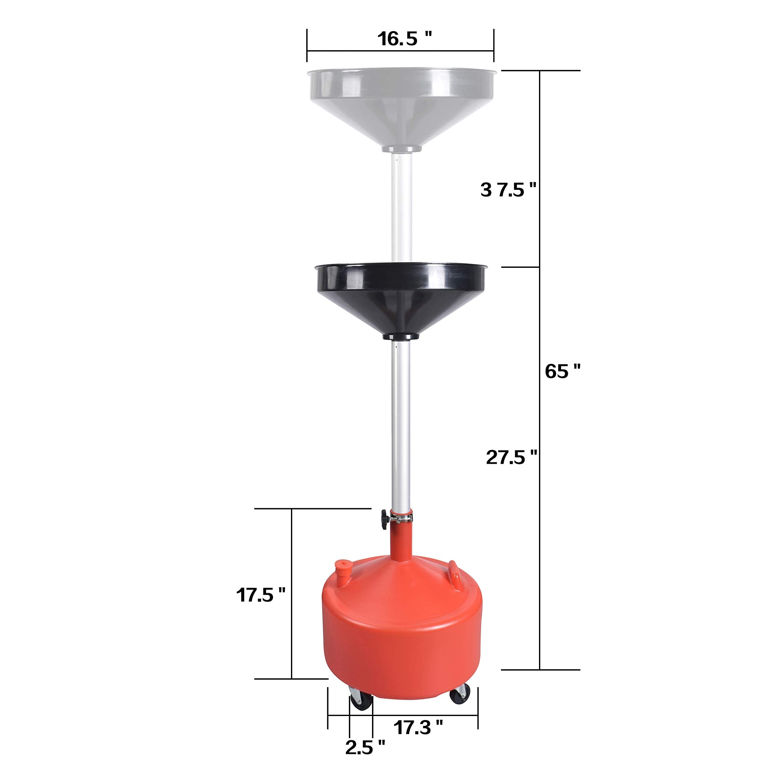 8 Gallon Portable Upright Oil Drain Tank for Automotive Fluids - Adjustable Funnel Height with Built-in Strainer (16.5