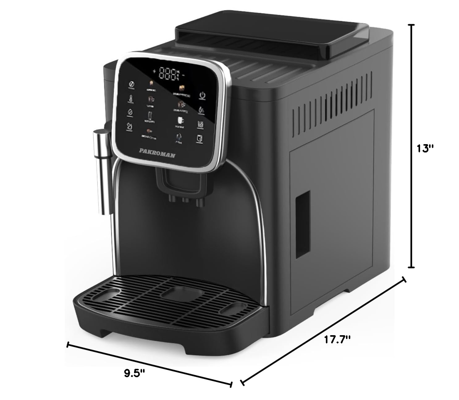 Fully Automatic Coffee Machine with 19 Bar Italian Pump, Classic Frother, 4 Coffee Options, Touch Display & Conical Burr Grinder - Perfect for Home, Office, or Cafe (Black)