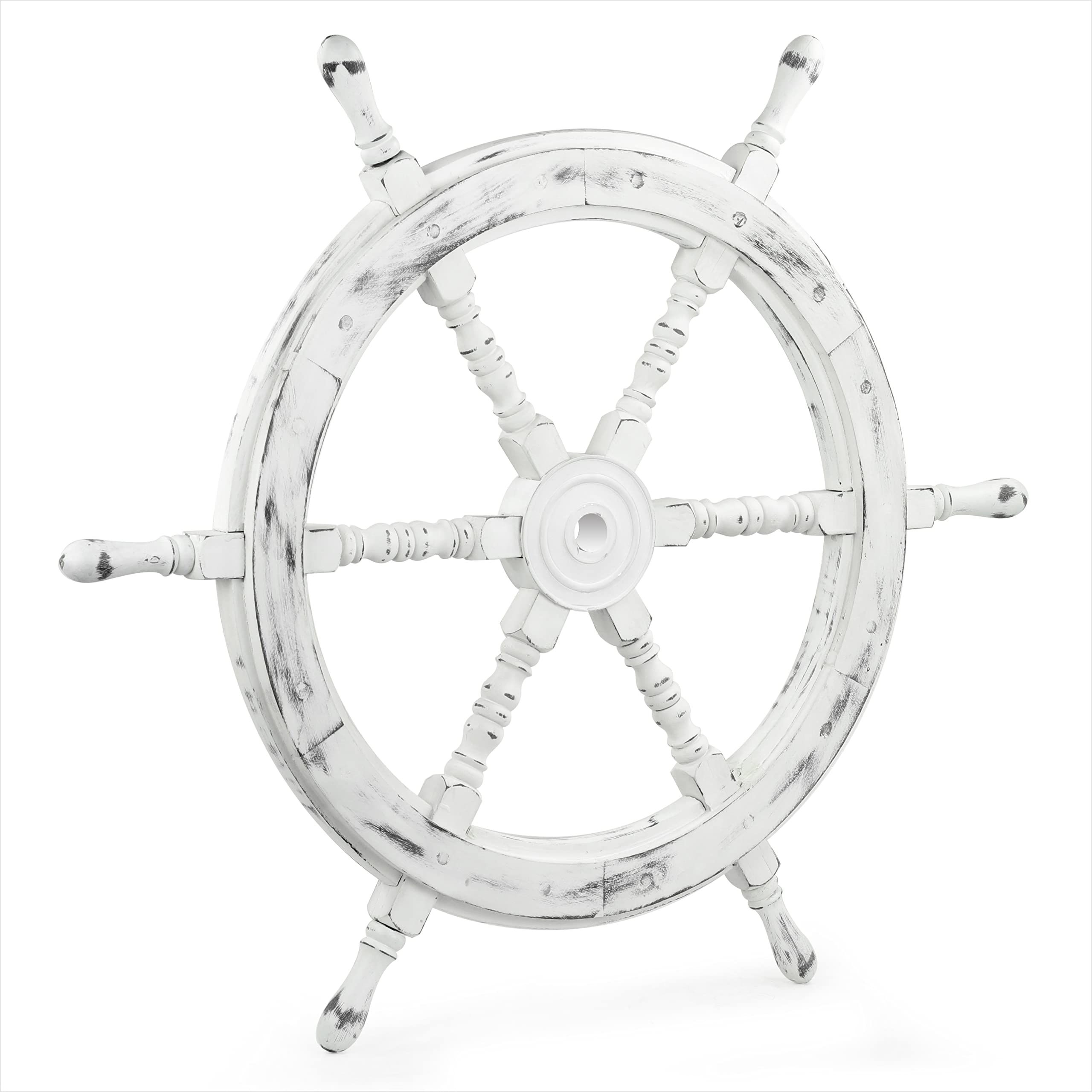 Nagina International 30 Inch Antique White Nautical Wooden Ship Wheel - Vintage Pirate Decor, Captain's Wheel Wall Hanging for Home, Nursery & Themed Parties - Perfect for Coastal, Maritime or Adventure Room Decor
