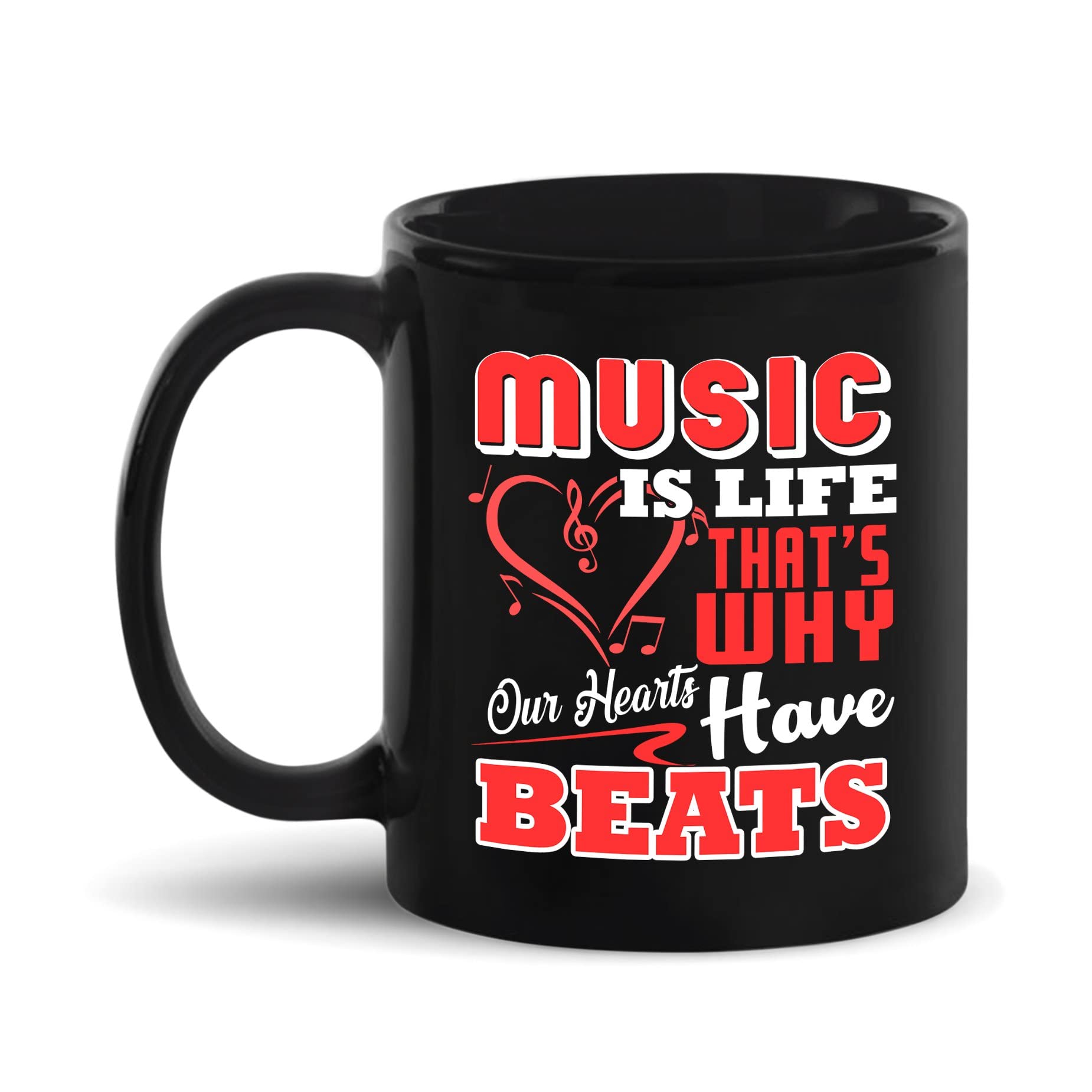 Music Teacher Ceramic Coffee Mug - 'Music Is Life That's Why Our Hearts Have Beats' Inspirational Travel Mug - 11oz Gift for Music Lovers, Friends, Family & Coworkers - Perfect for Classrooms, Studios & Office Use