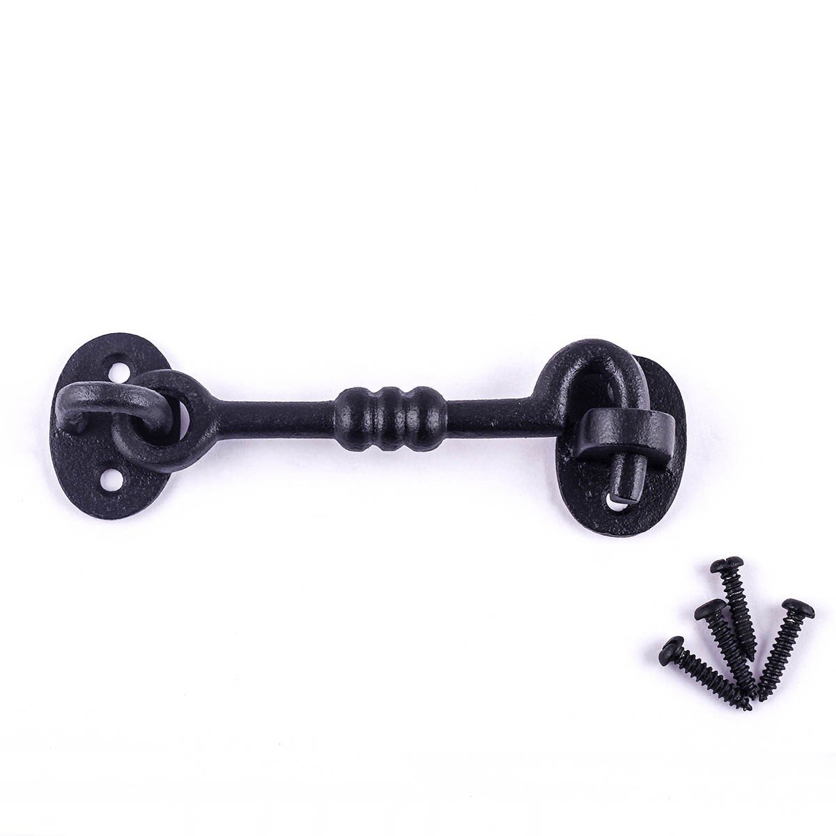 5 Inch Wrought Iron Hook and Eye Door Latch Lock - Oil Rubbed Bronze Finish with Mounting Hardware - Ideal for Cabinets, Gates, and Barn Doors