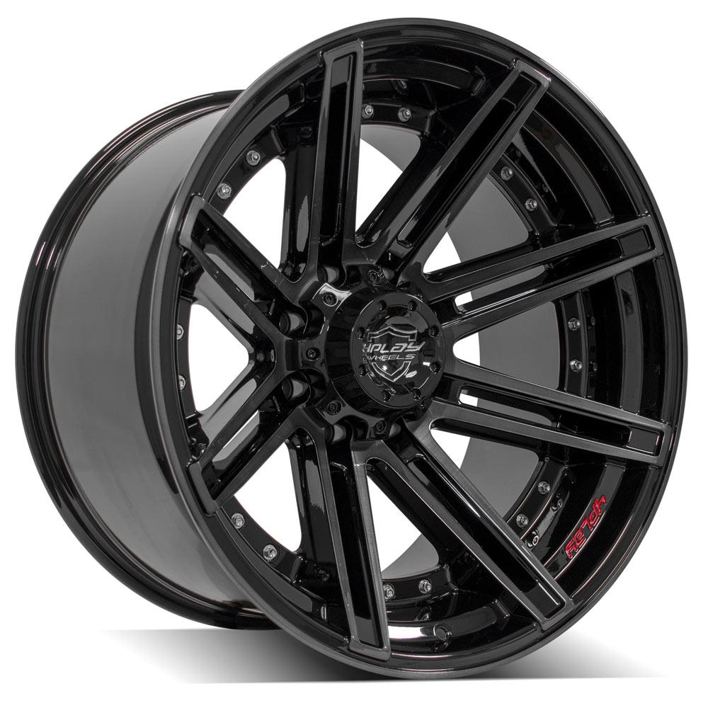 4Play Gen2 4P08 Gloss Black Wheels 22x12.0 - 8x170mm Bolt Pattern with Brushed Face & Tinted Clear Coating - Perfect for Off-Road Trucks, SUVs, and Custom Builds