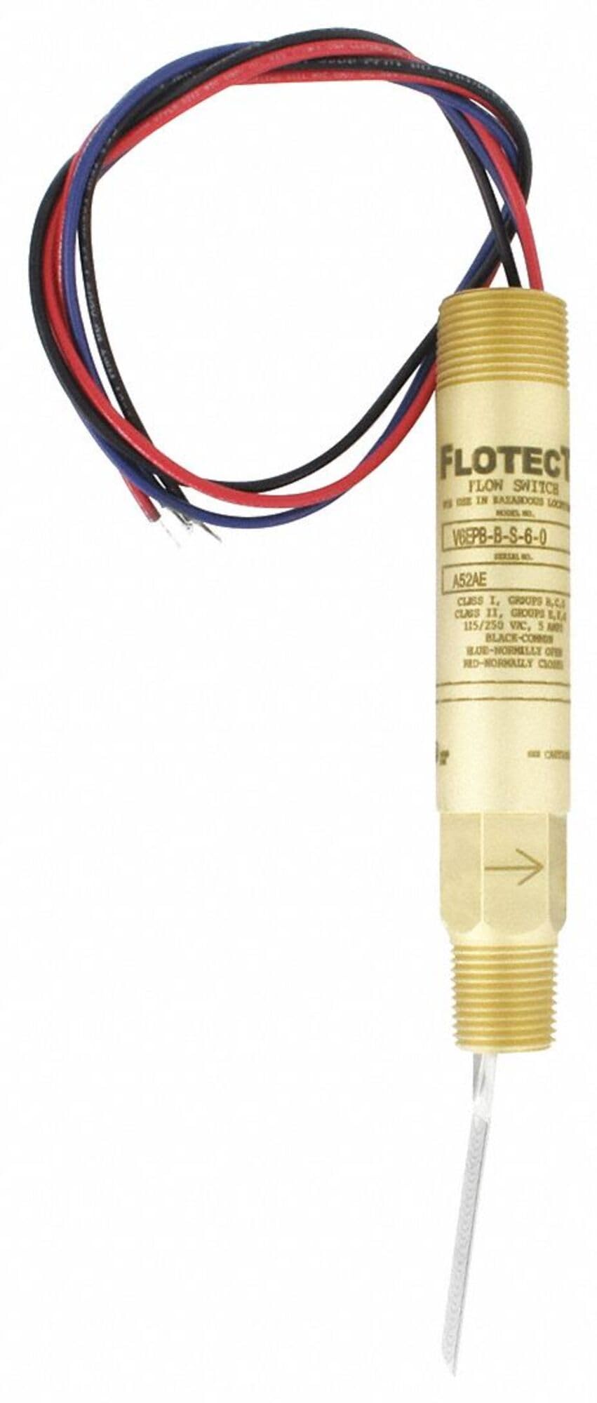 Flotect Mini Brass Flow Switch V6EPB-B-S-6-0 SPDT - No Tee - Ideal for Water Monitoring in HVAC, Pumps & Industrial Equipment