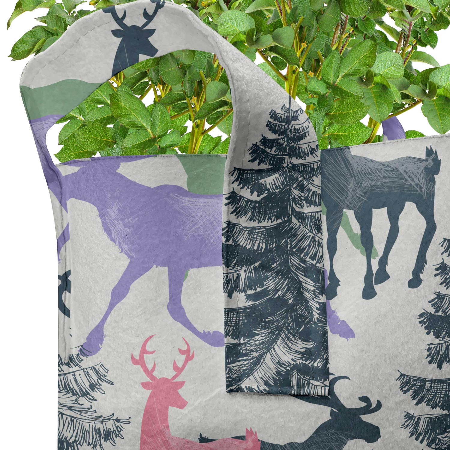 Ambesonne 5-Pack 7 Gallon Heavy Duty Fabric Grow Bags with Handles - Deer & Pine Trees Winter Season Design for Plants, Flowers & Vegetables - Perfect for Indoor Gardening, Outdoor Planting & Container Gardening