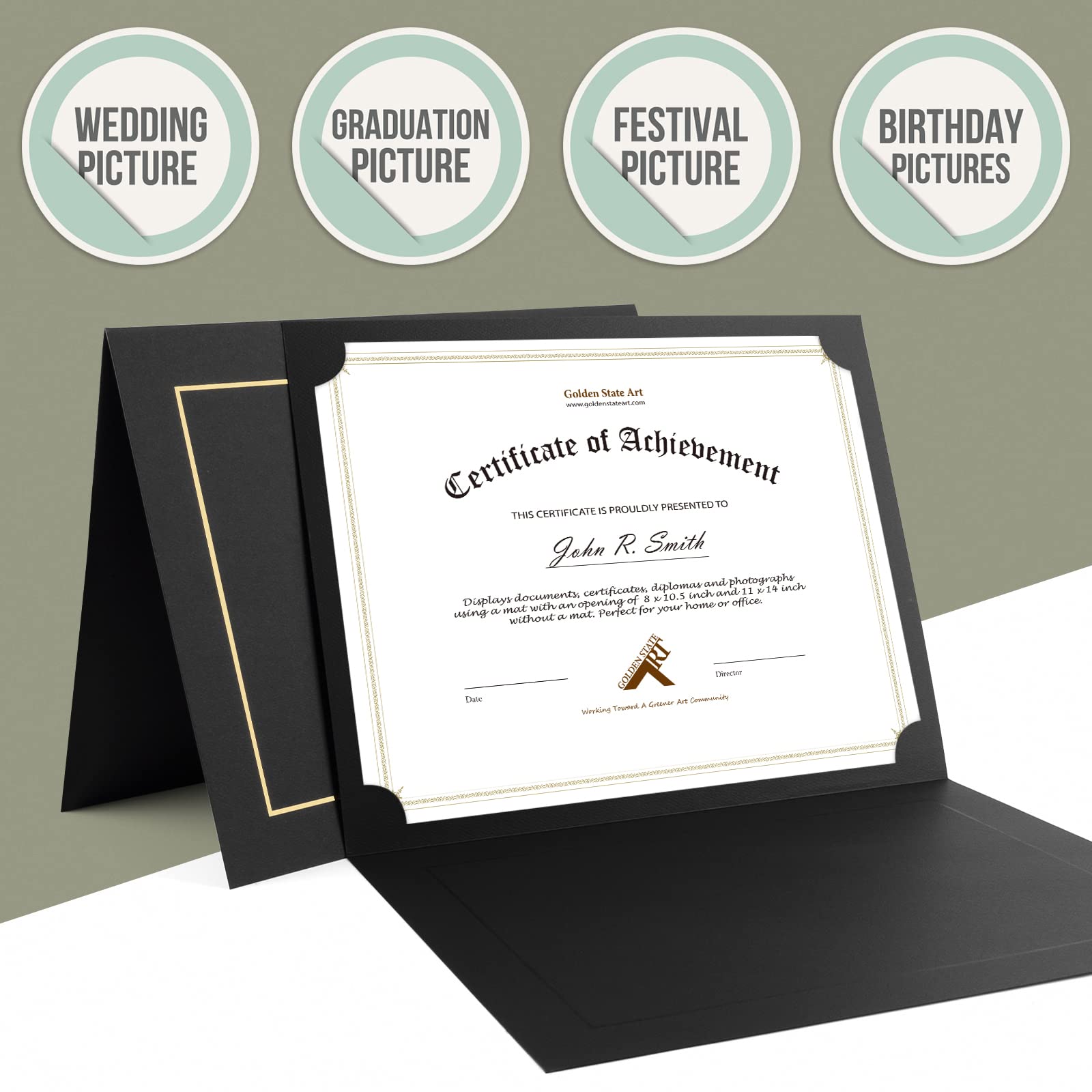 25 Pack 8.5x11 Black Photo Folders with Gold Lining - Cardboard Picture Frames & Document Holders for Certificates, Diplomas, Awards - Perfect for Graduation, Office Recognition & Professional Presentations
