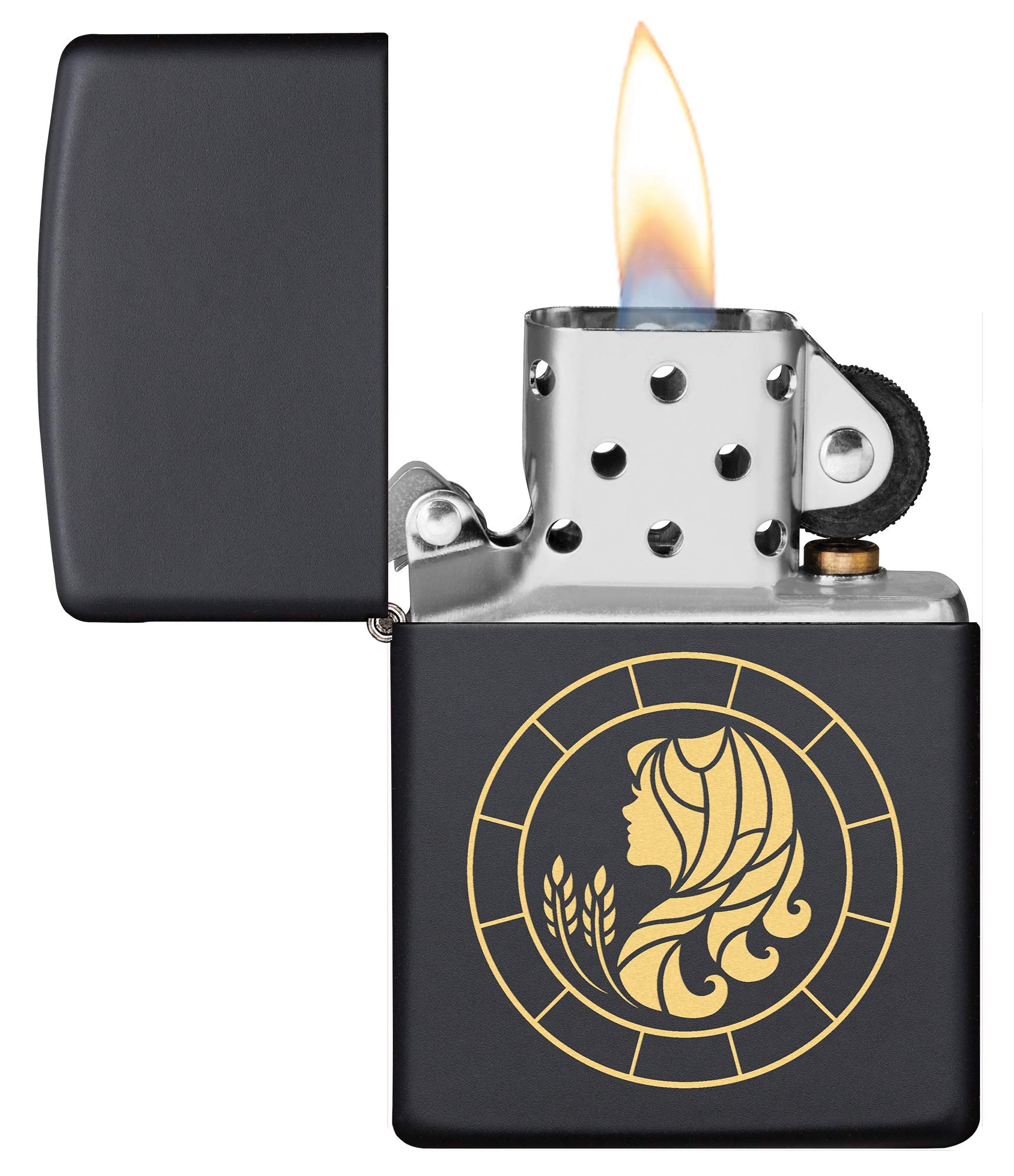 Zippo Virgo Zodiac Sign Pocket Lighter - Matte Black Finish | Horoscope Gift for Virgo Women & Men | Perfect for Camping, Travel & Everyday Carry (EDC)