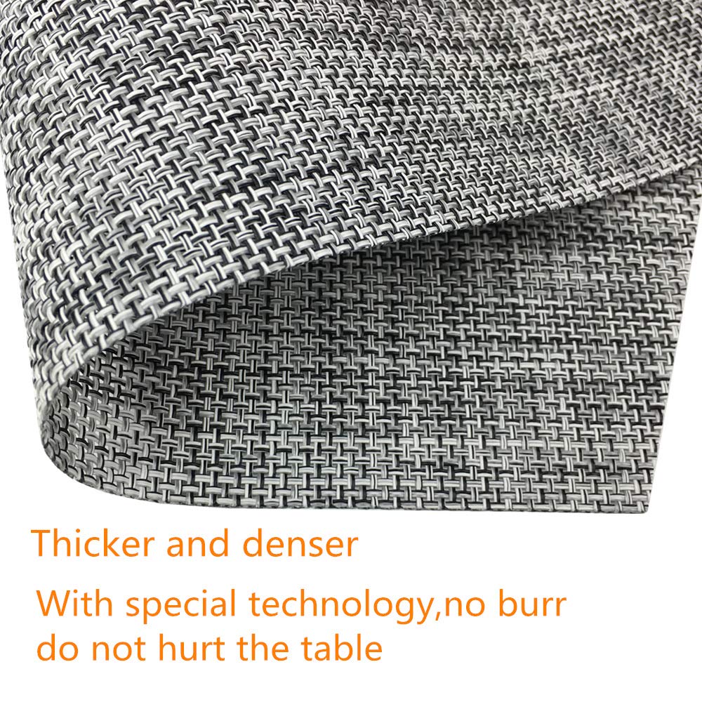 Non-Slip Vinyl Placemats Set of 4 - Heat-Resistant Woven Round Table Mats for Dining - Easy to Clean & Washable (Gray) - Perfect for Everyday Meals, Dinner Parties & Outdoor Picnics