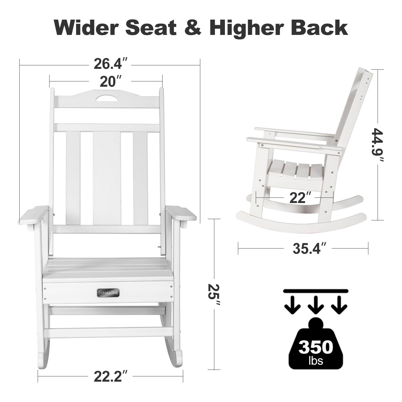**Nalone Oversized All-Weather Outdoor Rocking Chair for Adults - Durable Patio Rocker for Garden, Lawn, Porch & Backyard Relaxation (White) - Perfect for Reading, Sunbathing & Enjoying Nature**