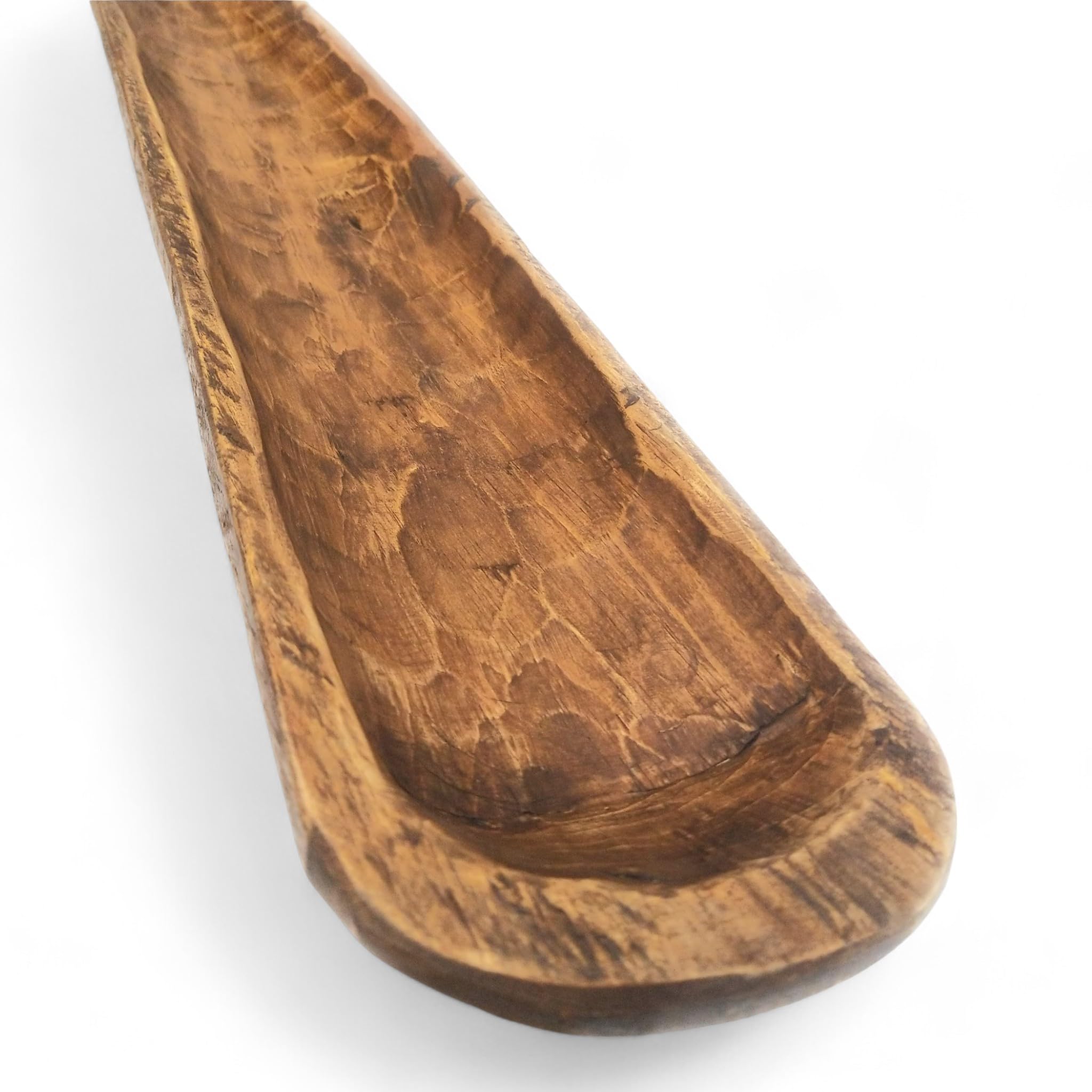 Extra Long Skinny Wood Dough Bowl - Handcrafted Rustic Decorative Serving Bowl for Centerpieces, Farmhouse Decor, Wedding & Tabletop Display - The Rio Grande Collection - Perfect for Bread, Fruits, Nuts Display and Home Decor