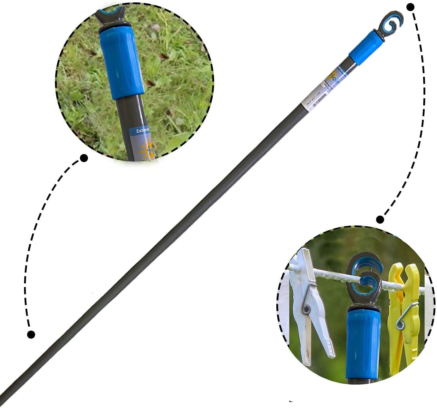 Heavy Duty Telescopic Clothes Line Pole - Extending Washing Line Prop for Outdoor Laundry, Garden, Backyard & Camping Use | Multicolor Durable Clothes Drying Rack | Abaseen 1-Pack