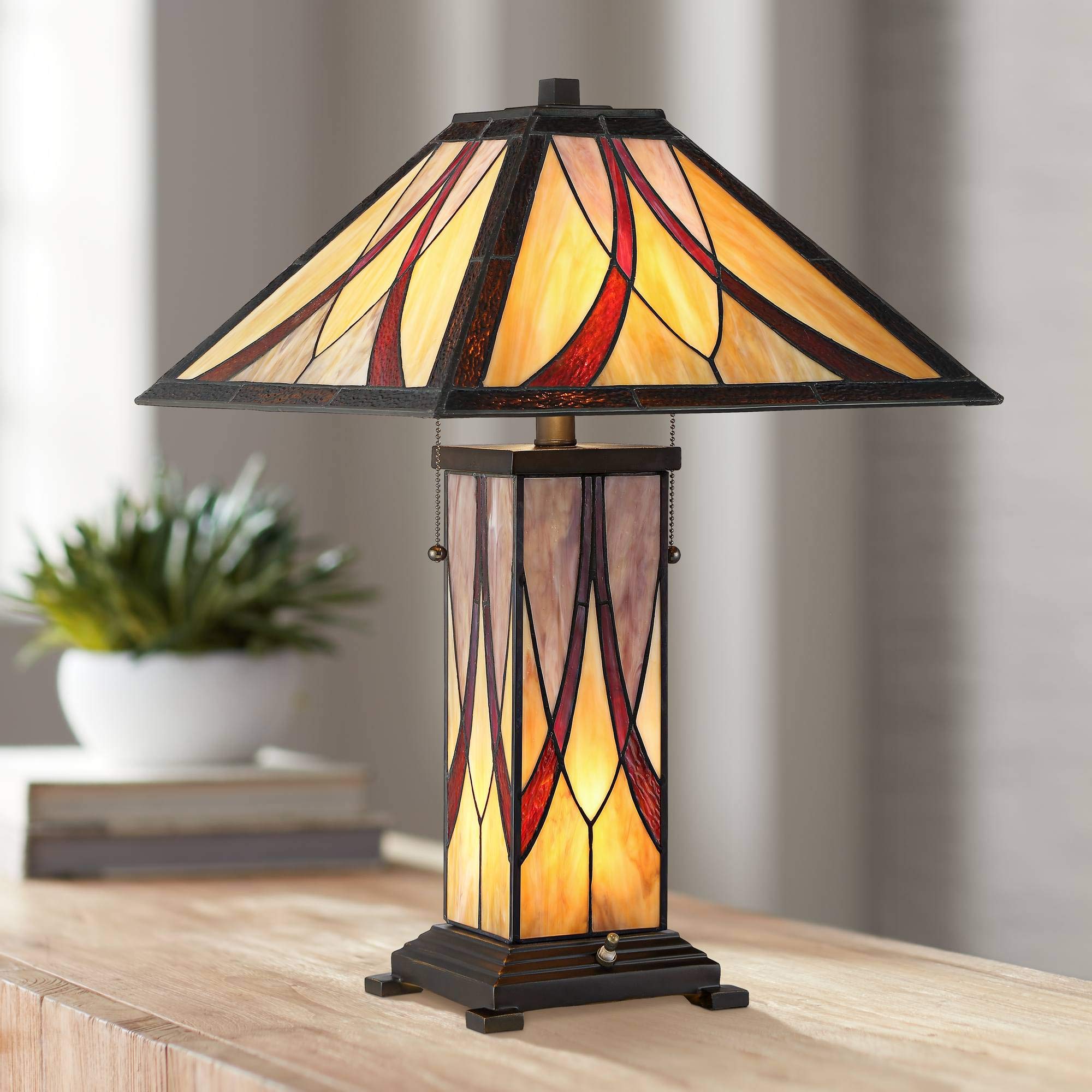 Franklin Iron Works Blythe Mission Rustic Tiffany Style LED Accent Table Lamp with Nightlight - 23