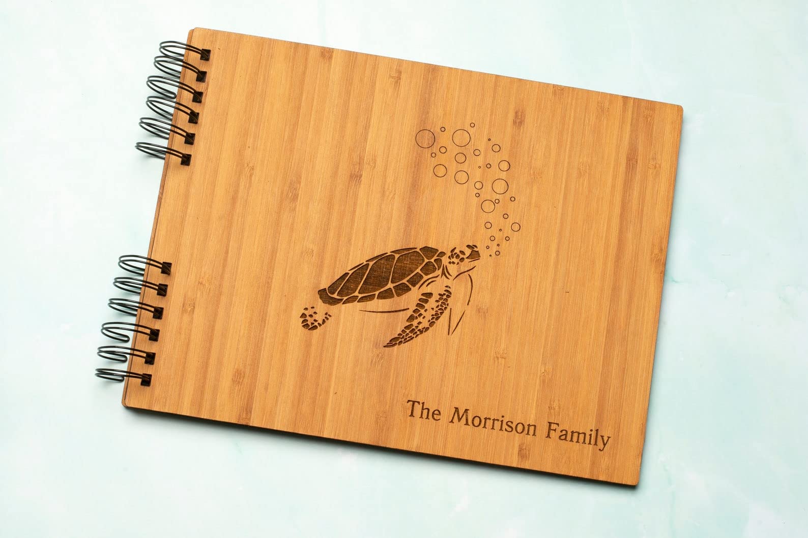 Personalized Sea Turtle Wood Photo Album - Custom Beach House Guest Book with Bamboo, Alder or Birch Cover - Handmade Wooden Notebook & Sketchbook for Wedding, Vacation & Memory Keeping