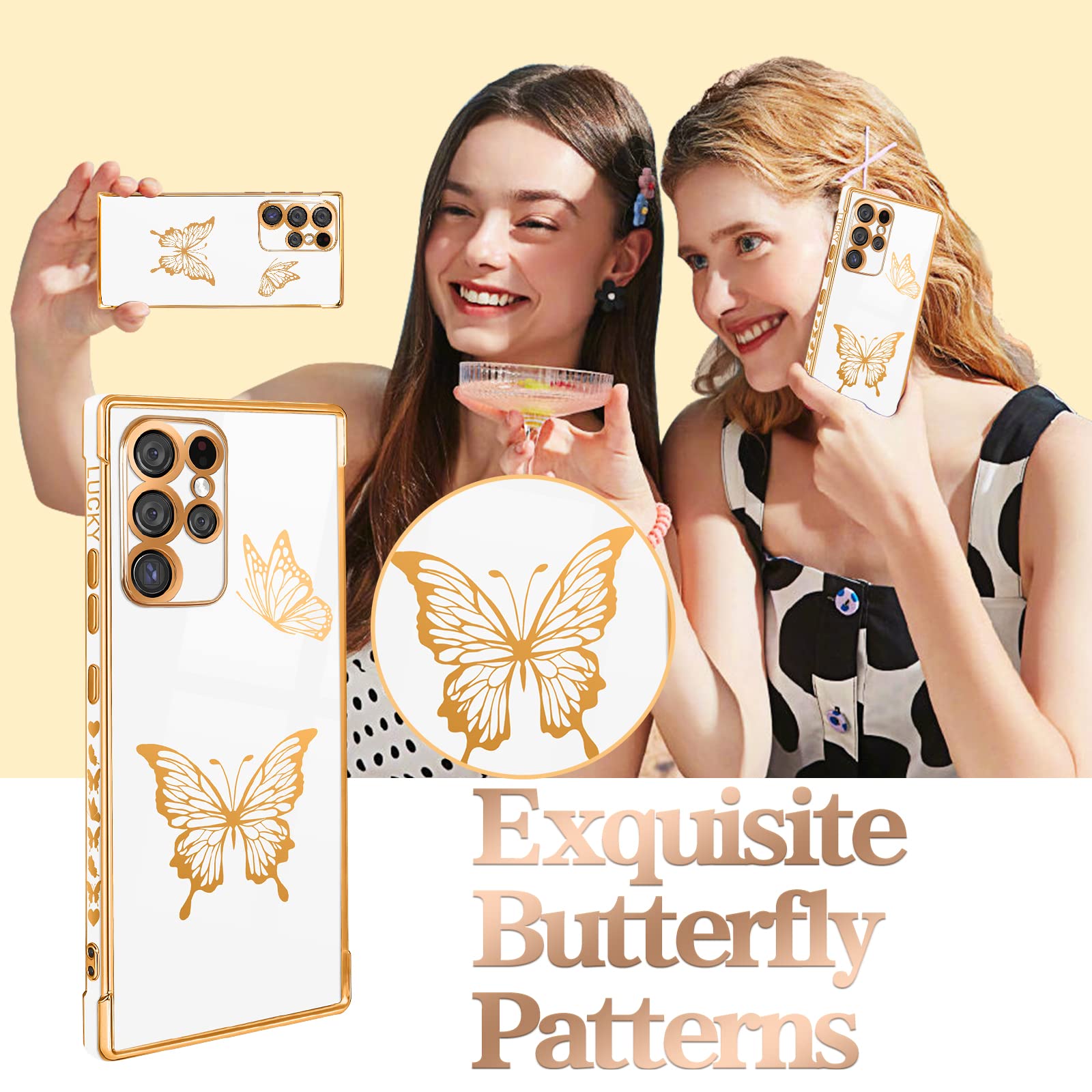 Elegant Samsung Galaxy S23 Ultra Case for Women - White & Gold Plating Butterfly Design, Luxury Protective Cover for S23 Ultra 2023 (6.8 Inch) | Perfect for Everyday Use, Office, and Special Occasions