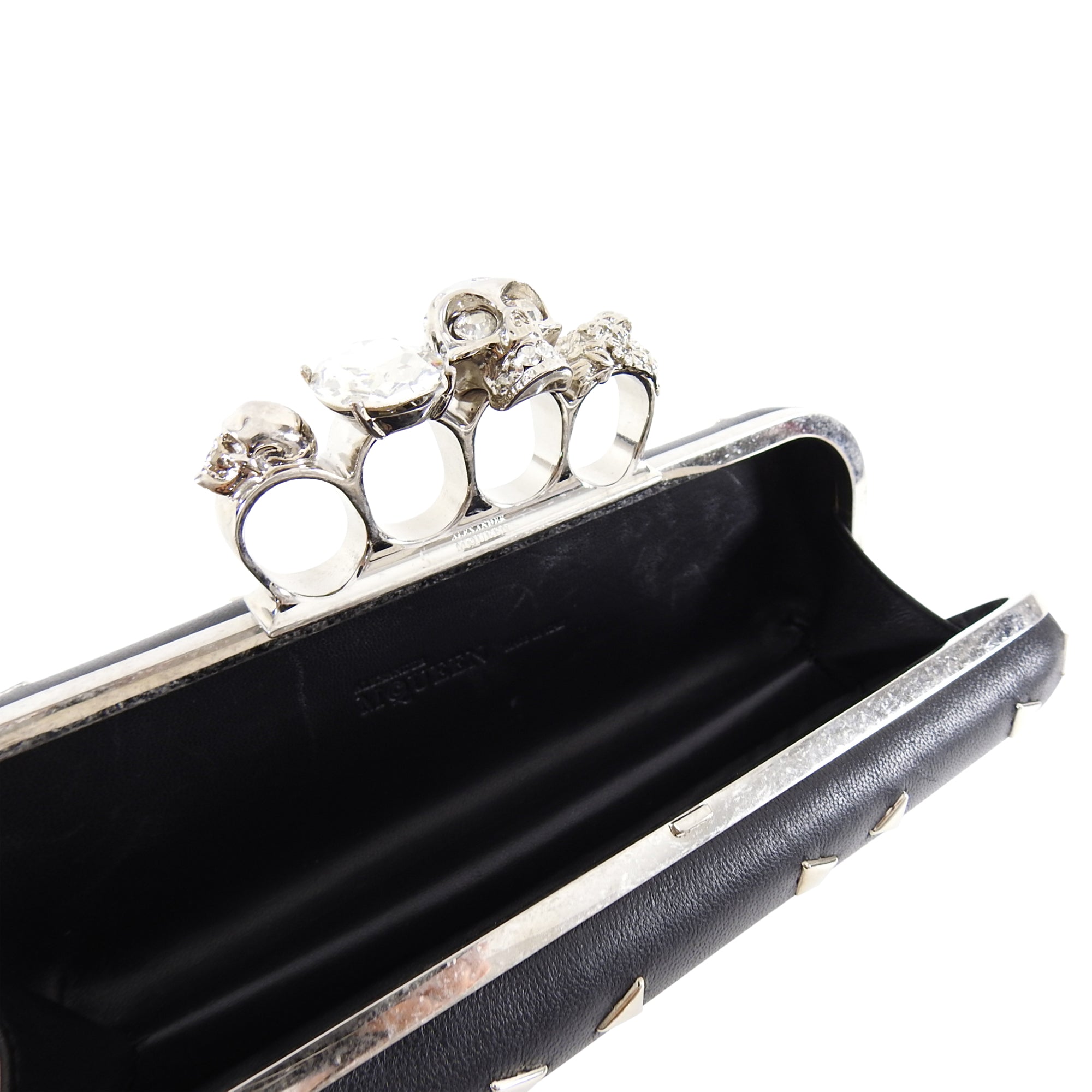 Alexander McQueen Black Stud Knuckle Duster Clutch Bag for Women - Stylish Evening Clutch with Metal Studs for Parties, Weddings & Night Out