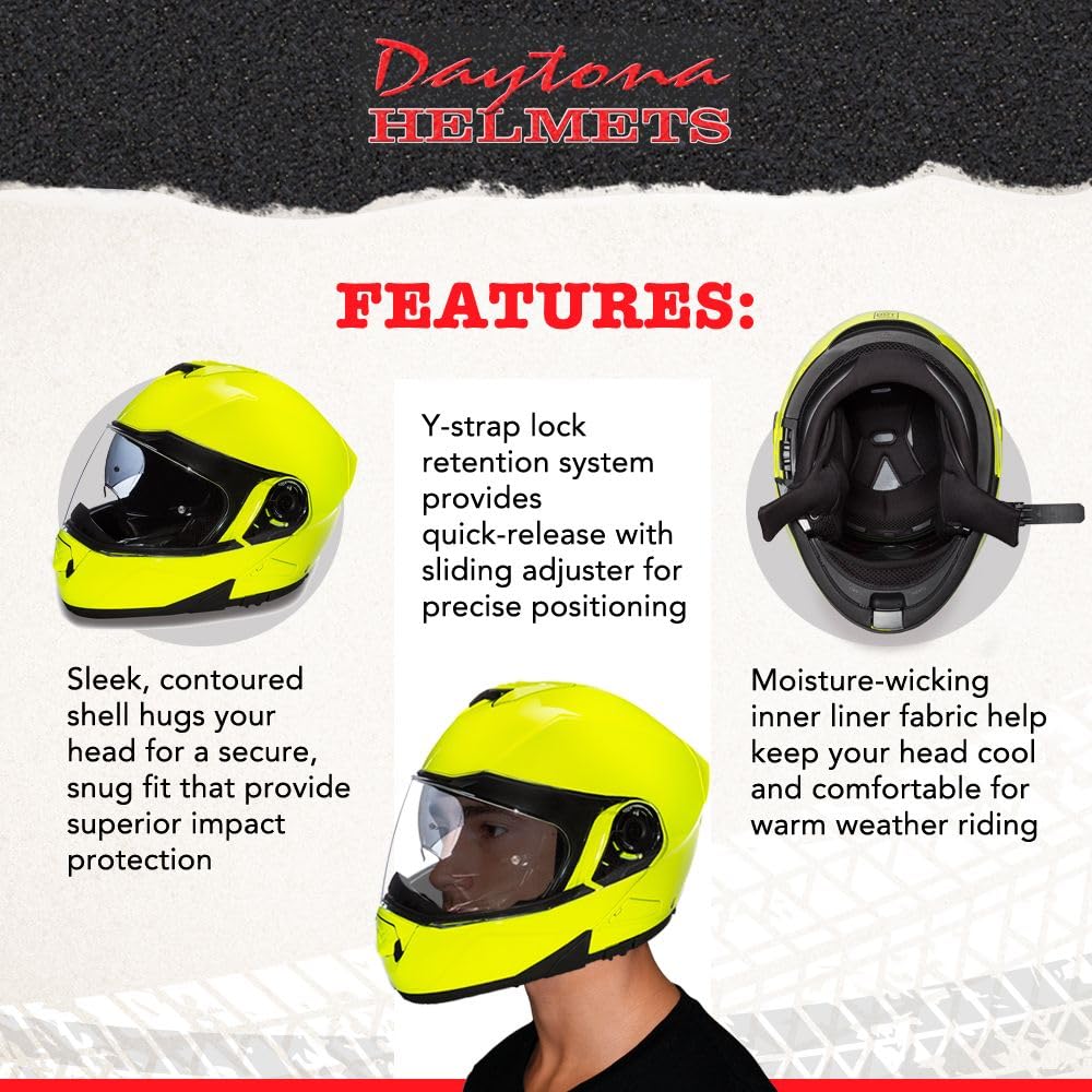 Daytona Helmets Glide Modular Motorcycle Helmet - DOT Approved Flip Up Full Face Helmet with Bluetooth & Dual Visors for Men, Women & Youth - Perfect for Commuting, Touring & Adventure Riding