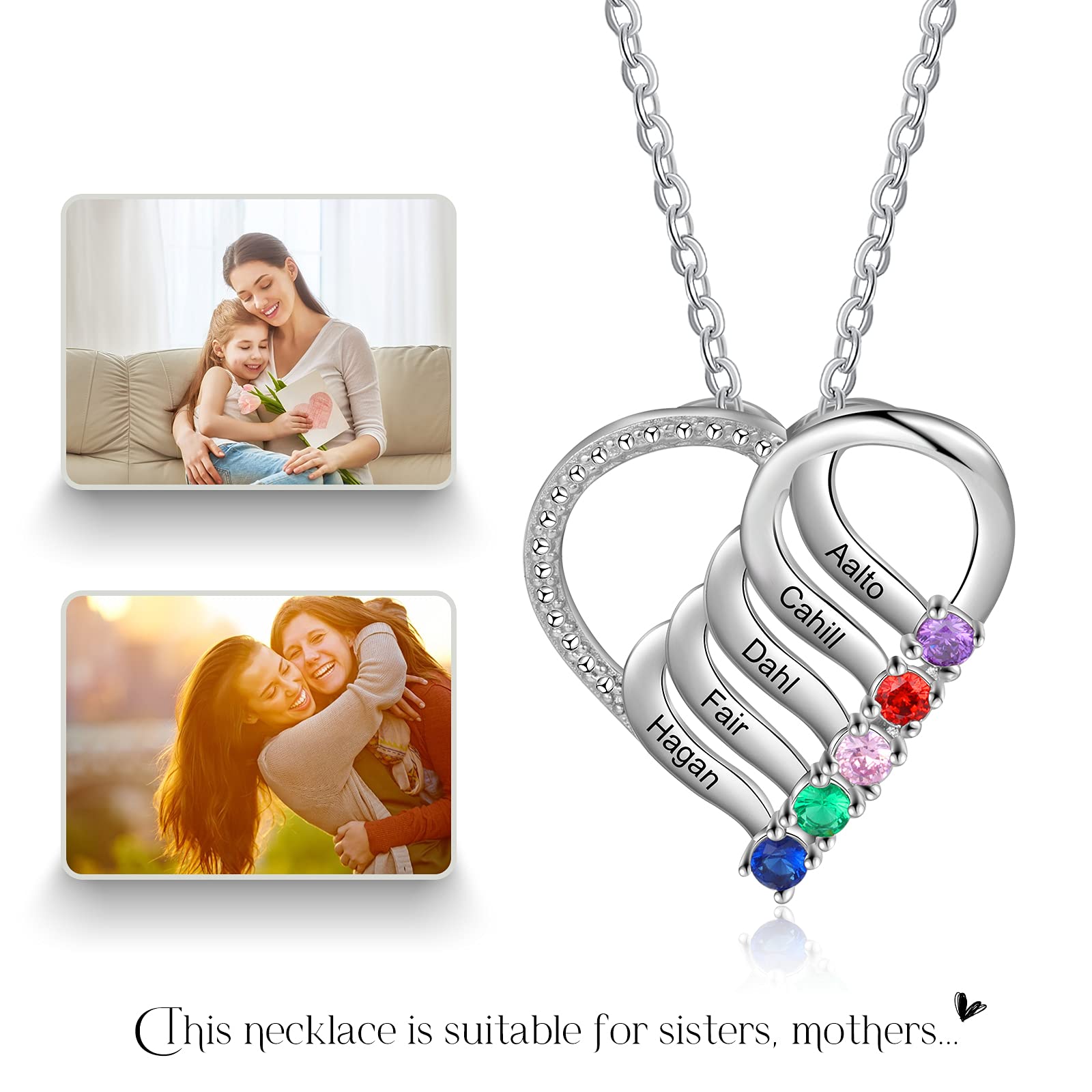 Personalized Mother's Necklace with Birthstones - Custom Name Pendant for Women | Birthday Gift for Mom & Daughter